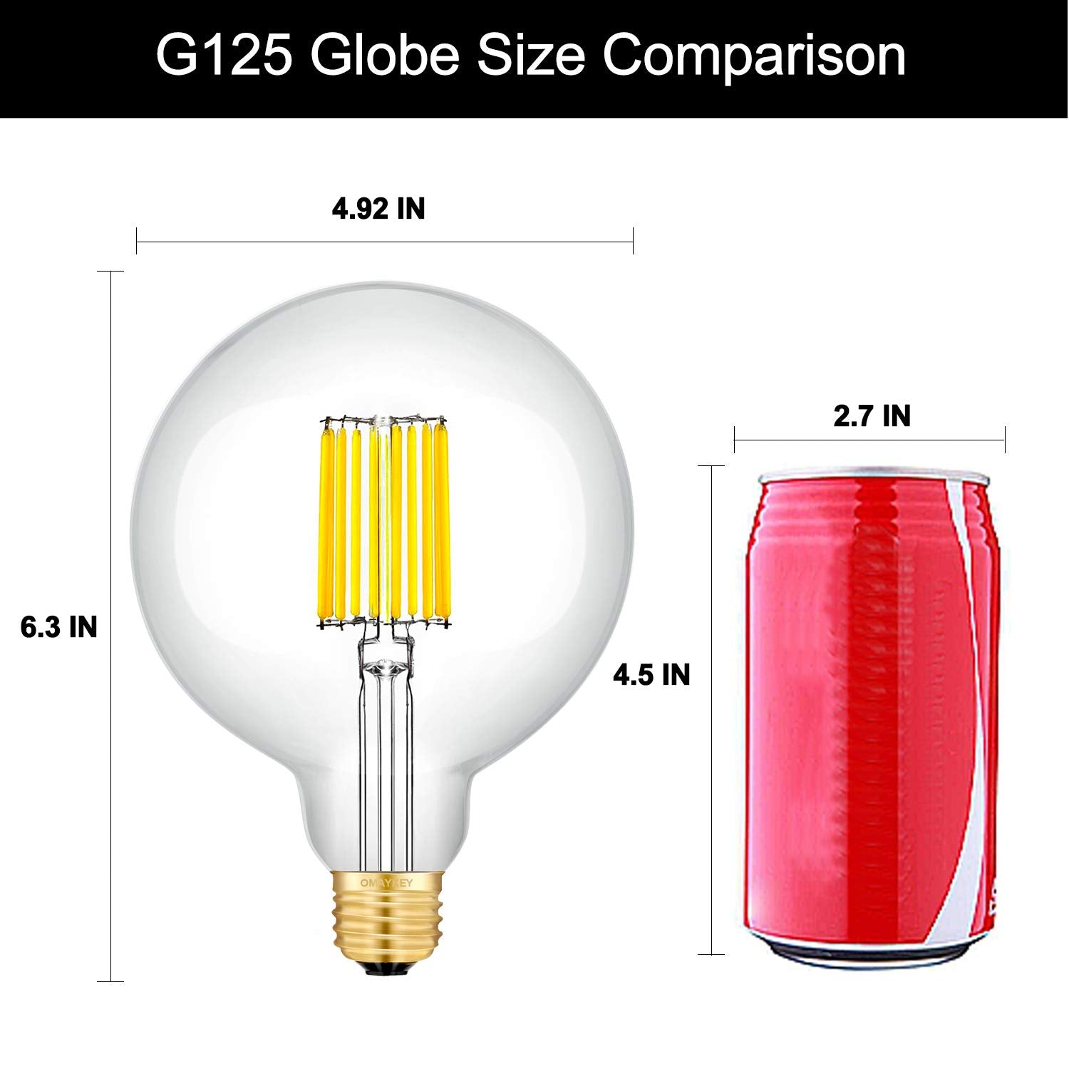 OMAYKEY 12W Dimmable LED Globe Bulb, 100W Equivalent, 1000 Lumens, Daylight White 5000K, Clear Glass Filament, E26 Base