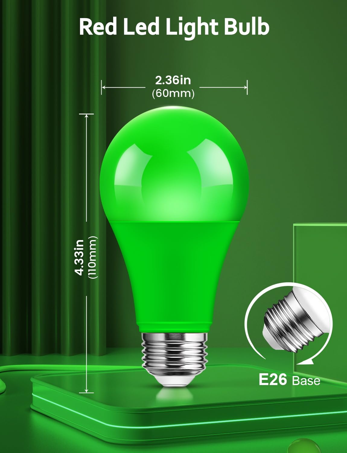 Ecoiot Green Light Bulb Outdoor, 9W (60W Equivalent), E26 Base Non-Dimmable, Led Bulbs For Christmas, Party, Porch Decoration, H