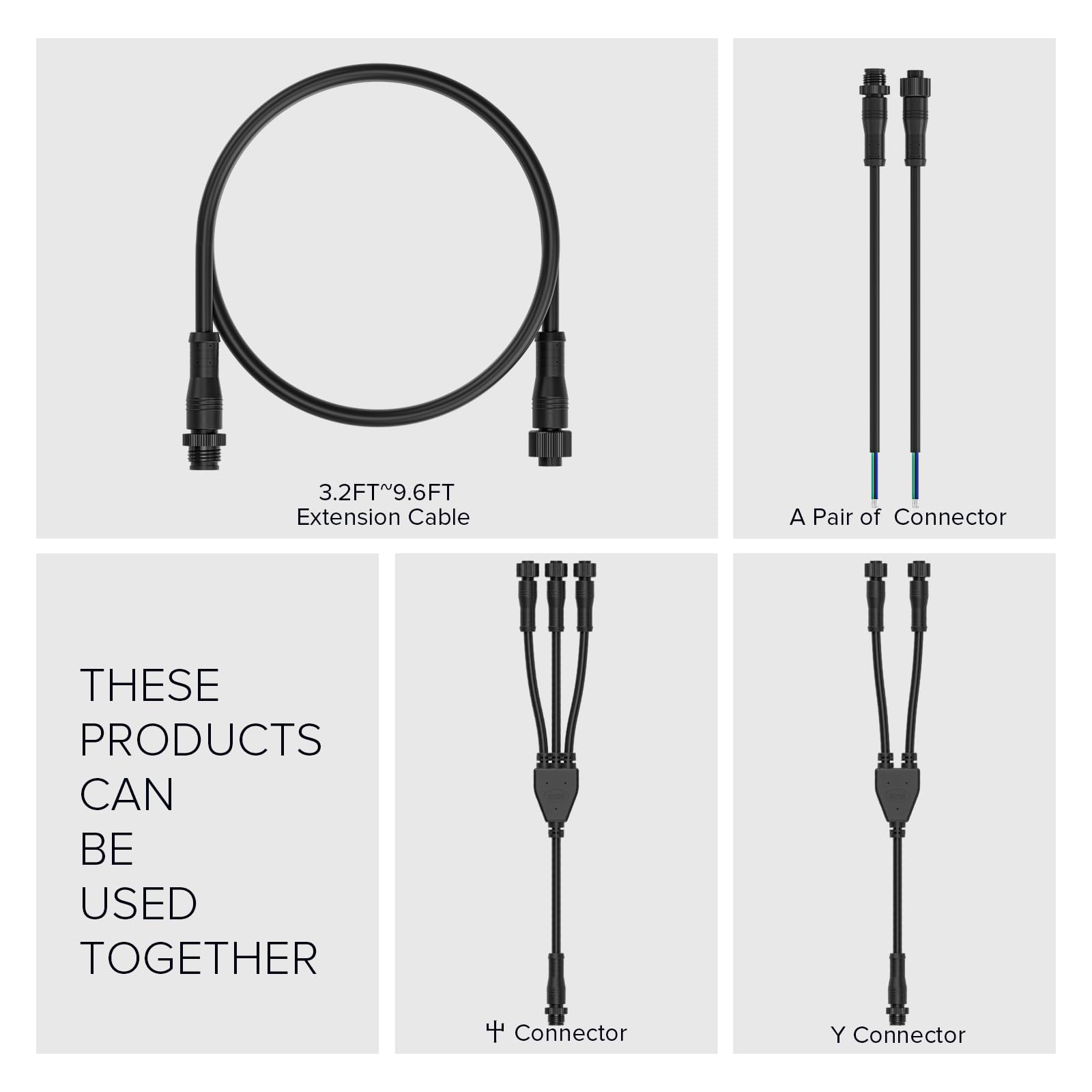 Btf-Lighting 4 Core 4 Pin Small Size Ip68 Y Shape 1 Male-Divided-3 Female Spillter Connctor Black Plastics 20Awg 15Mm Metal Metal Nut Support All Btf-Lighting 4 Pin Small Size Ip68 Connector