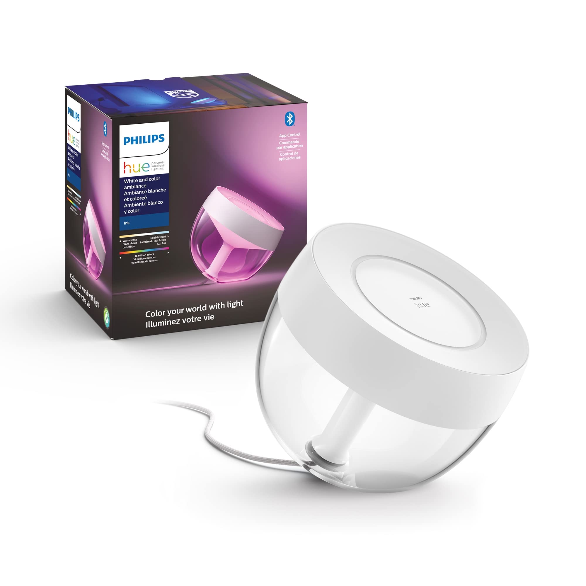 Philips Hue Iris Smart Table Lamp, Color-Changing LED, 1 Pack, White, Model 561795, Metal