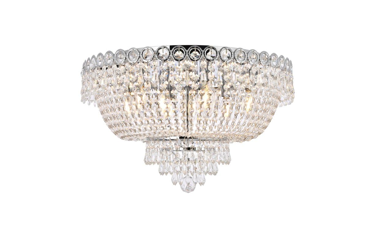 Elegant Lighting 1900F20C/RC Royal Cut Clear Crystal Century 9-Light, Single-Tier Flush Mount Crystal Chandelier, Finished in Chrome with Clear Crystals