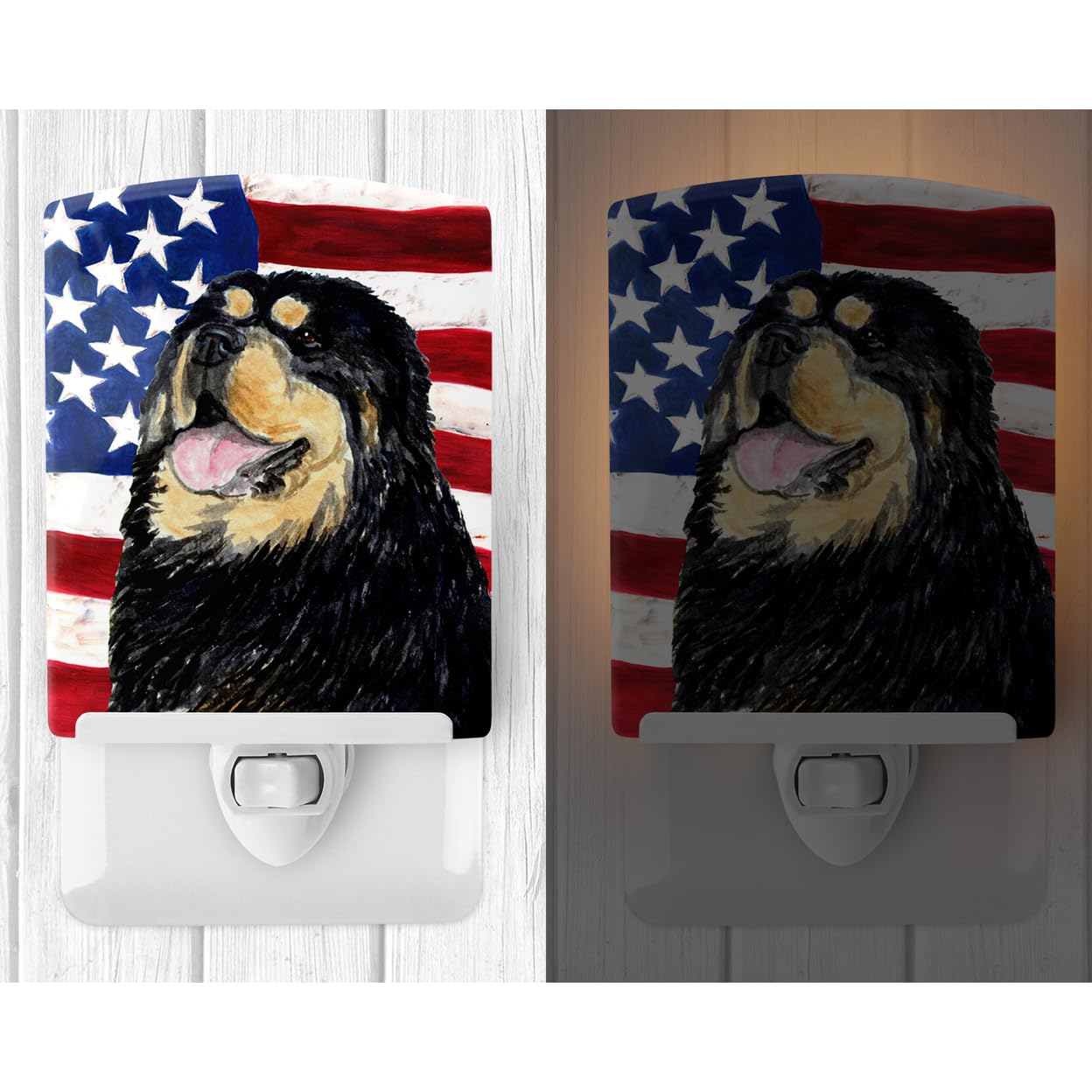 Carolines Treasures Ceramic Night Light, USA American Flag, Tibetan Mastiff, 6x4x3in, Multicolor, Model SS4039CNL