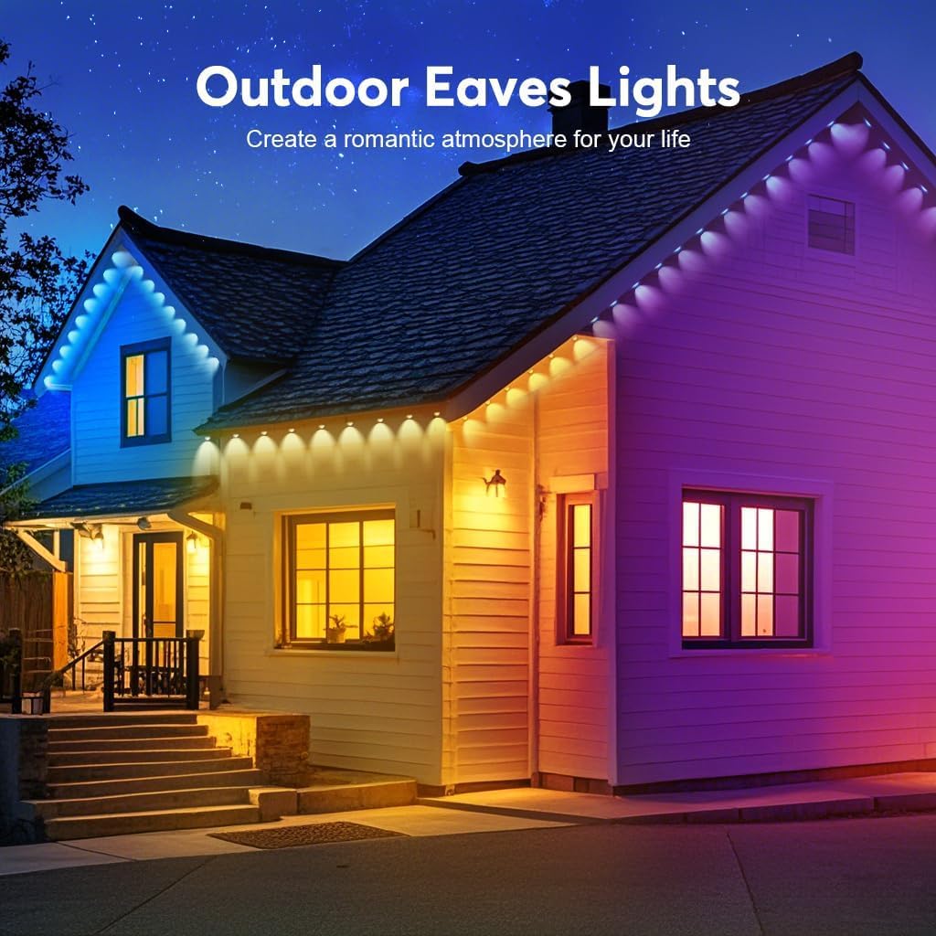 Rathun Permanent Outdoor Led Lights 50Ft - 30 Leds Smart Rgb+Ic With 72 Scene Modes, Triangle Optics & Ip68 Waterproof (-20C To