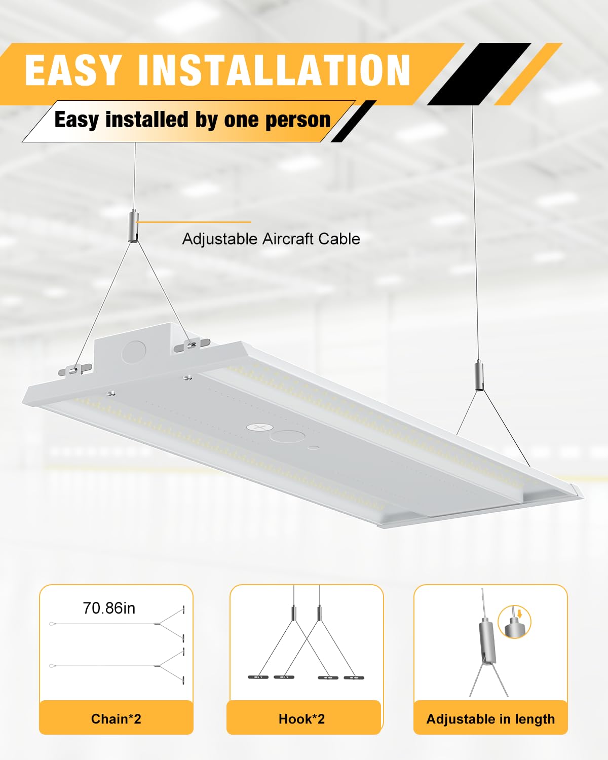 Jc-Lgl Led Linear High Bay Light, 130W 19500Lm High Bay Led Shop Lights, 120-277V, 5000K, 0-10V Dimmable Led Shop Light, Linear High Bay Light For Warehouse Workshops, Ul Complied.