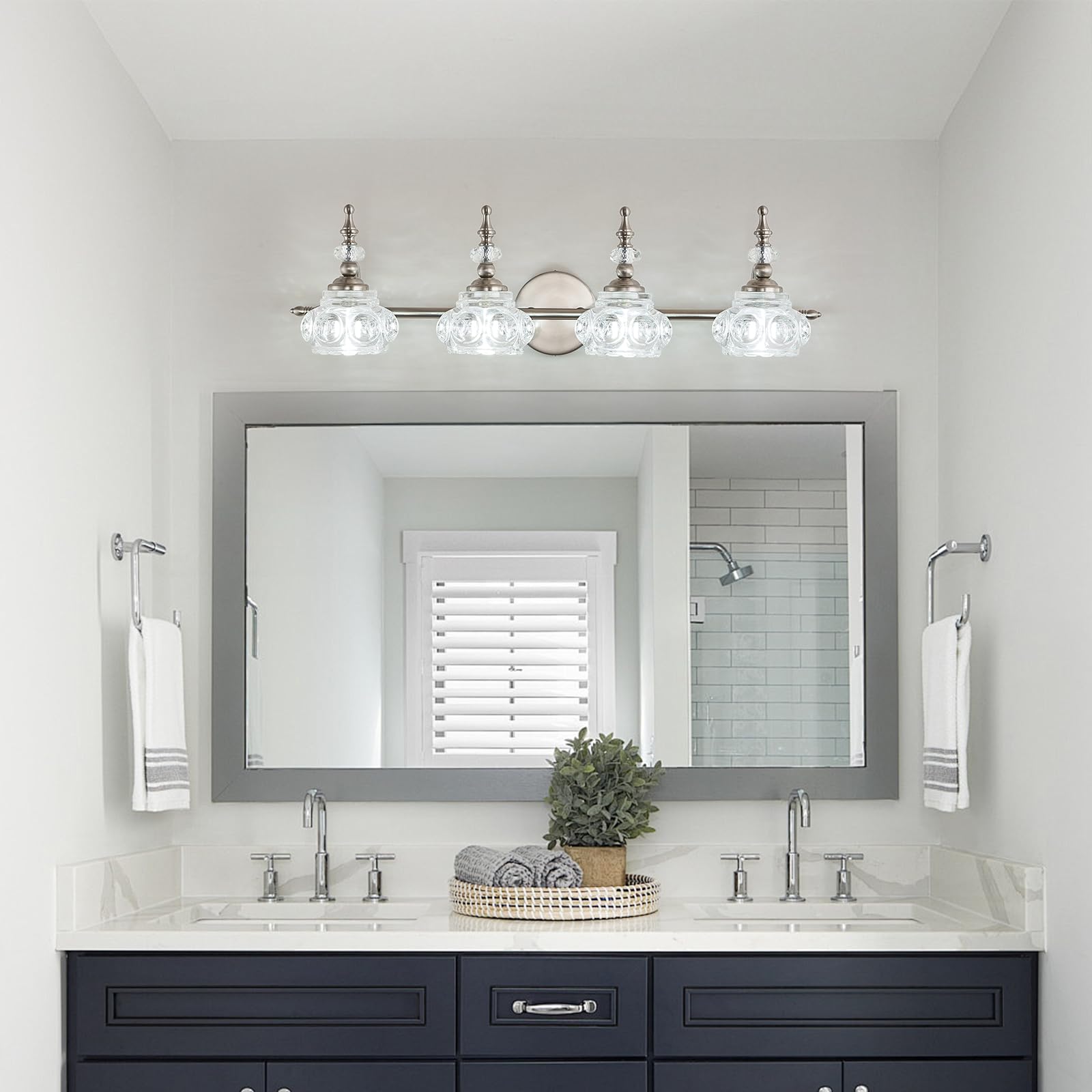 Vintage Brushed Nickel Bathroom Vanity Light Fixtures Modern 4-Light Vanity Lights Bathroom Lighting Fixtures Vintage Wall Sconces Light Living Room Dining Room Vanity Lighting Fixtures Over Mirror