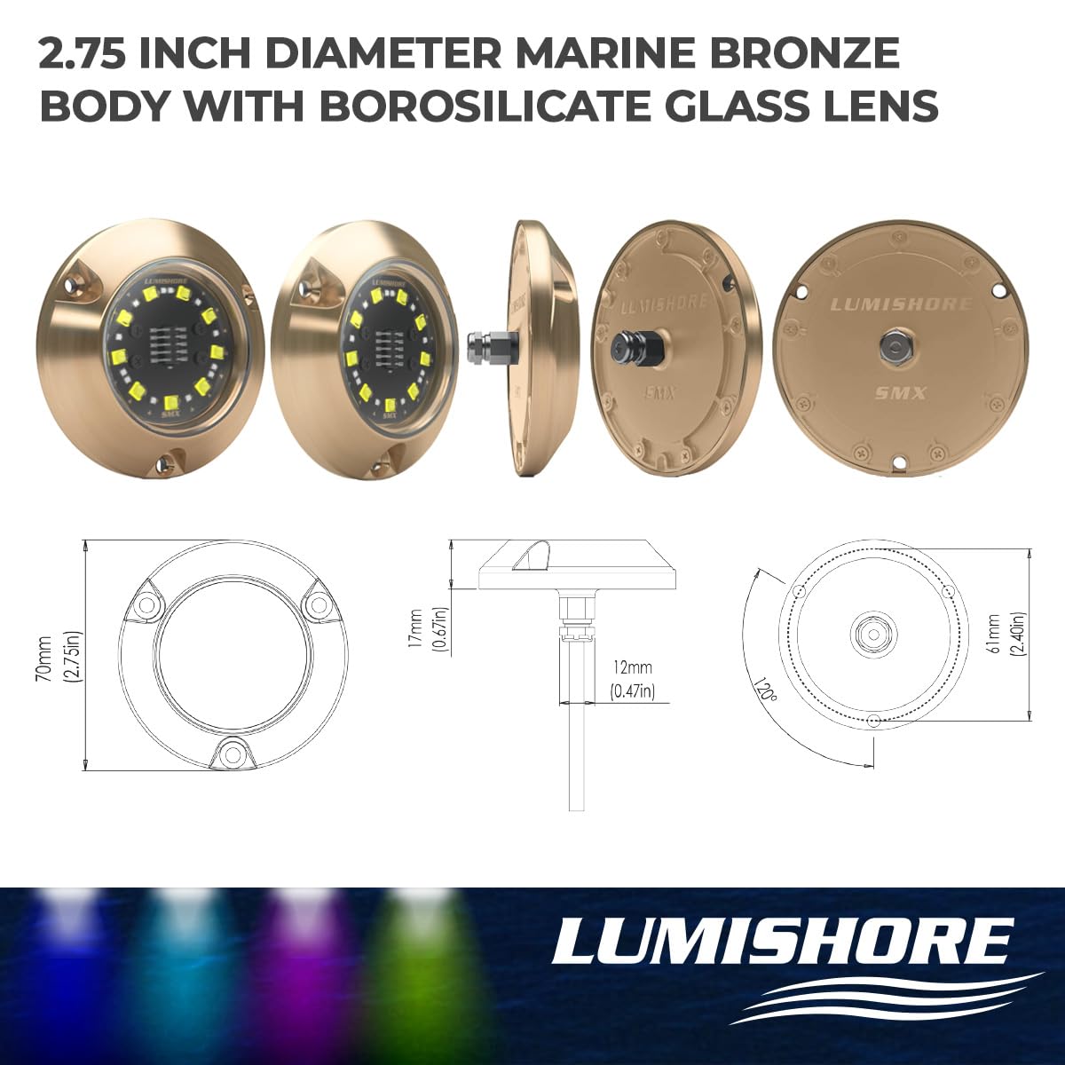 Lumishore SMX23 Dual Color Surface Mount Underwater Light (Blue/White), 60-0313