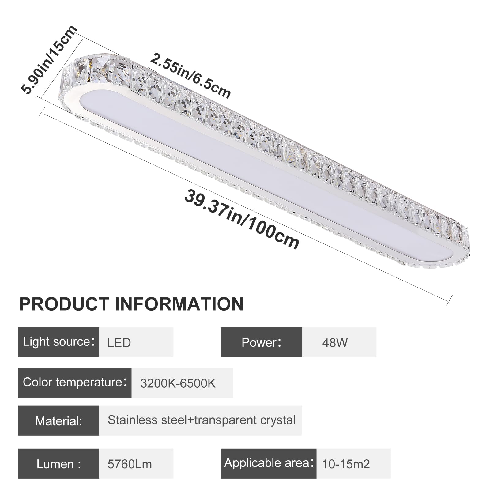 Qcyuui Dimmable Led Ceiling Light 39.4 Kitchen Lighting Fixtures Ceiling Modern stylish Crystal Ceiling Light With Remote Chrome Long Ceiling Light Fixture For Kitchen Dining Room Hallway 48W