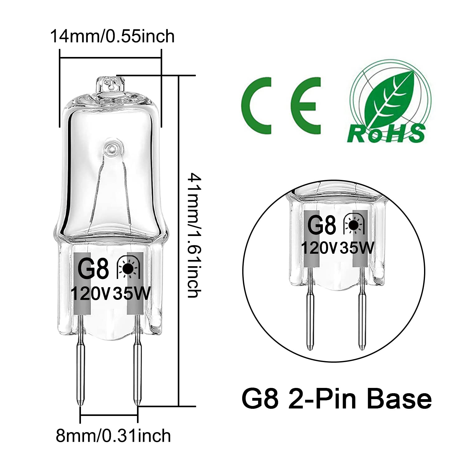 Gaormii G8 Halogen Light Bulb 35W 120V T4 JCD, Dimmable 12 Pack, Warm White 2700K for Under Cabinet Puck Lighting