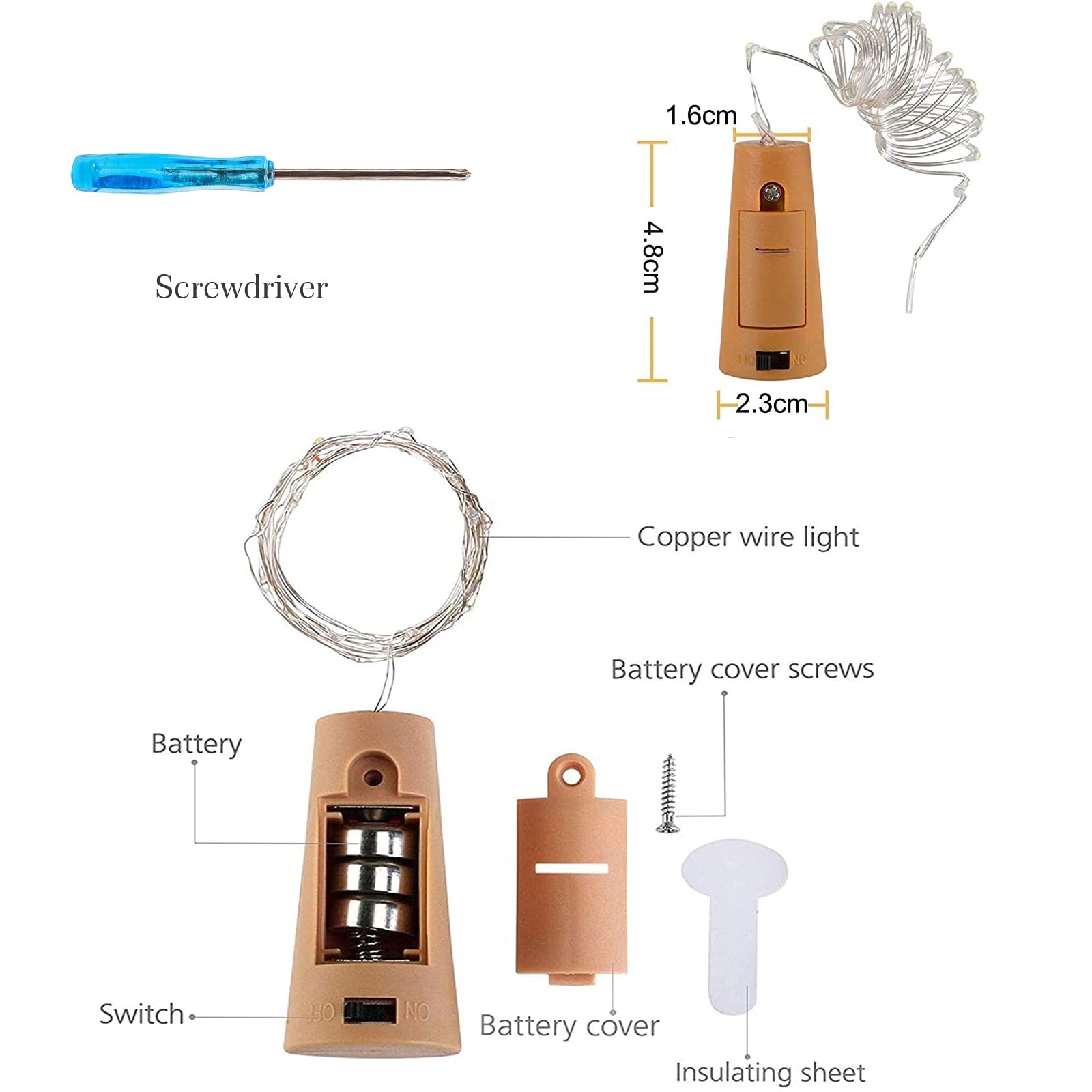 SmilingTown Wine Bottle Cork Lights 15-Pack 10 LED Cool White 40 Inches Copper String Lights for Party Wedding Decoration