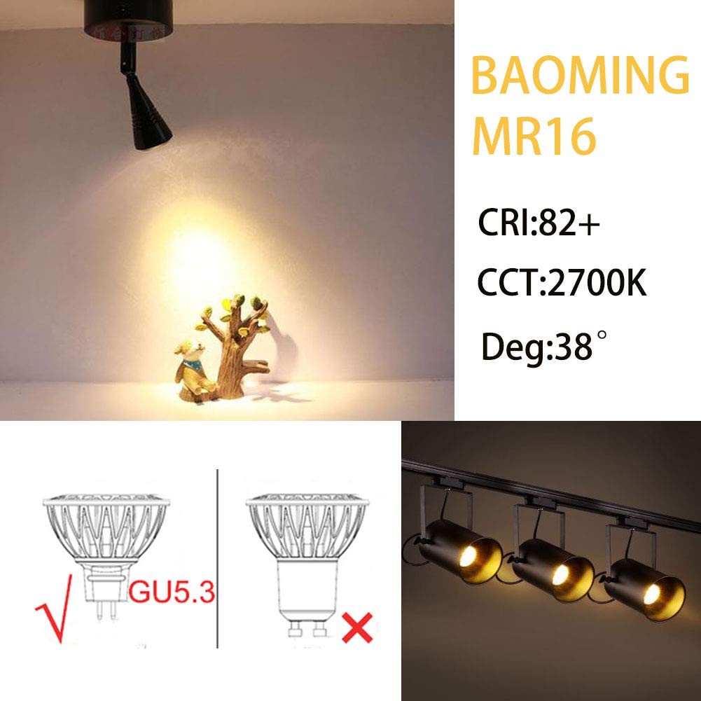 BAOMING MR16 LED Bulb 5W 2700K Soft Warm White GU5.3 Base 6-Pack Low Voltage Landscape/Track Lighting
