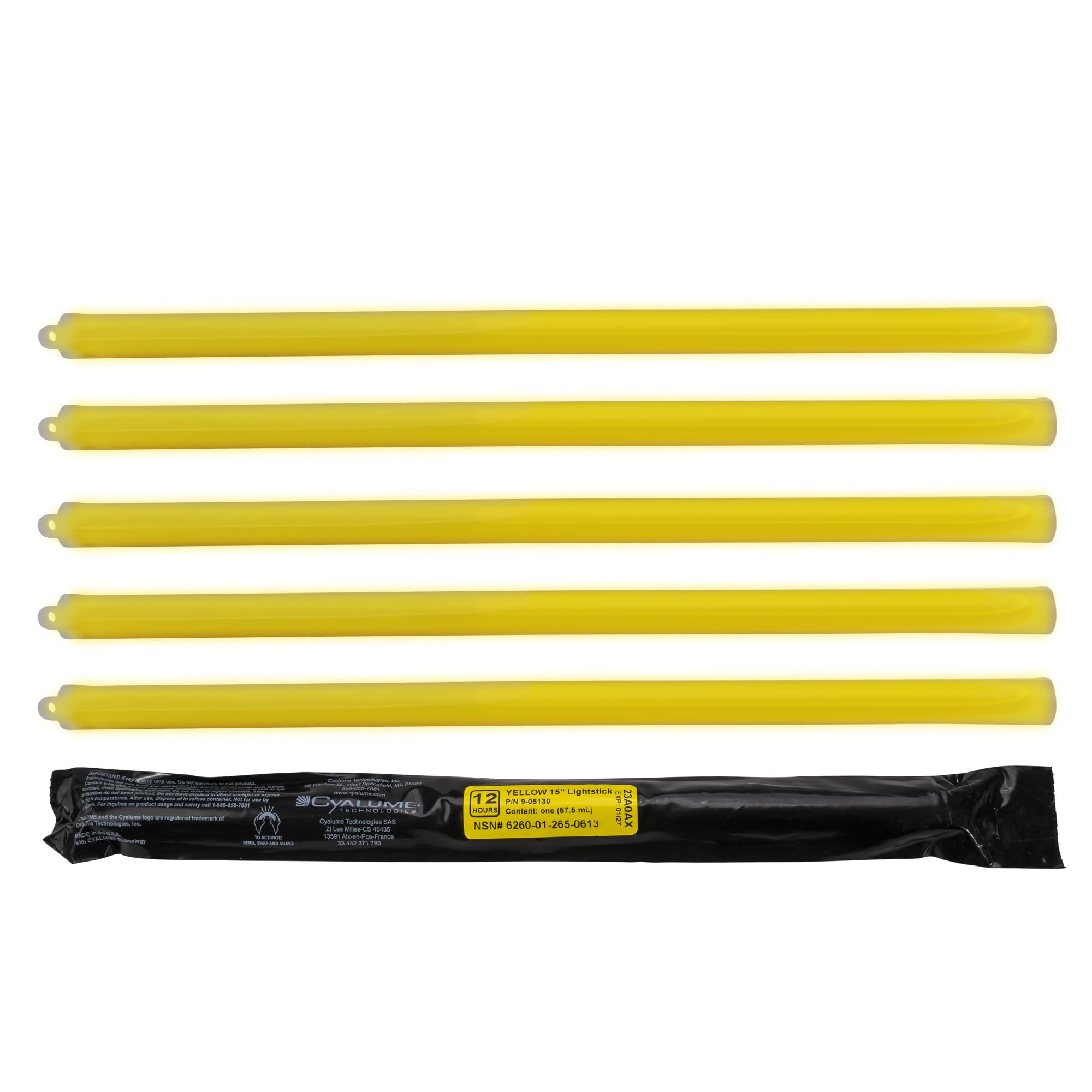 Cyalume Military Grade Yellow Glow Sticks - Premium Bright 6    Chemlight Emergency Glow Sticks With 8 Hour Duration (Bulk Pack