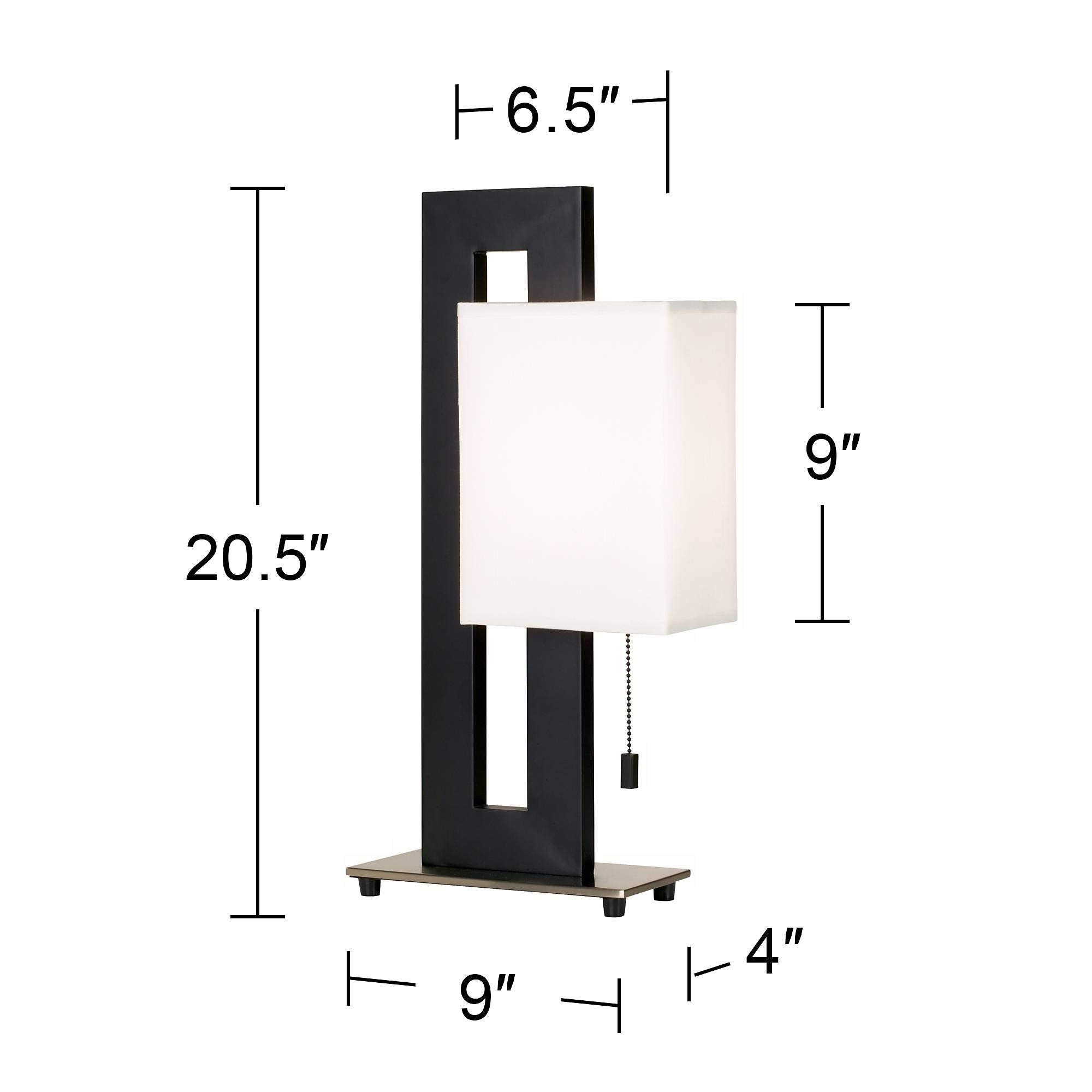 360 Lighting Floating Square 20 1/2'' High Small Rectangular Modern Accent Table Lamp Pull Chain Black Metal Single White Shade