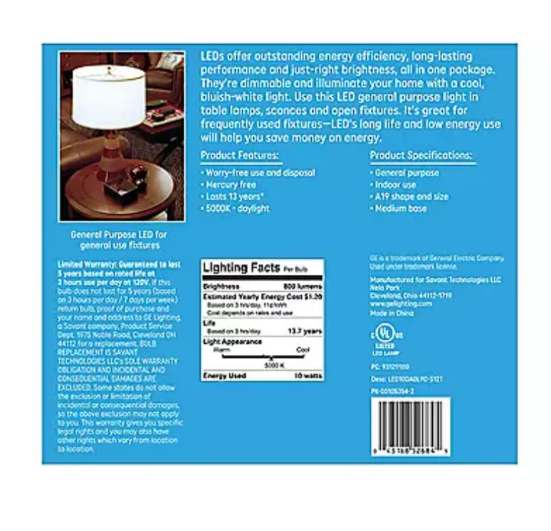 Ge Daylight 60 Watt Replacement Led Light Bulbs, General Purpose, Dimmable Light Bulbs (Daylight, 12 Pack) (12)
