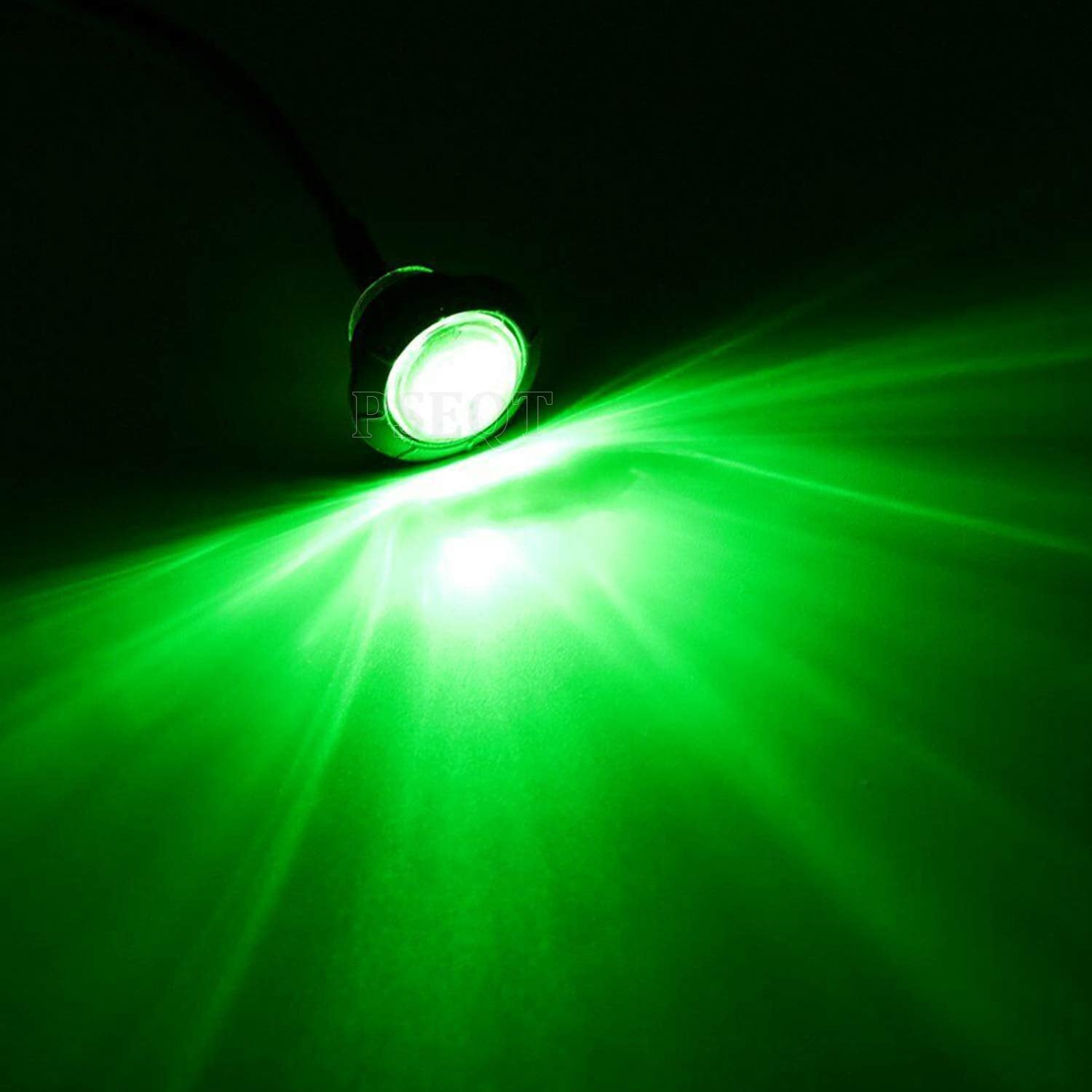 PSEQT LED Round Boat Interior Deck Light, Waterproof, 1in  x 1in  x 0.83in , Green, Model PSEQTXA005G, 10 Pcs
