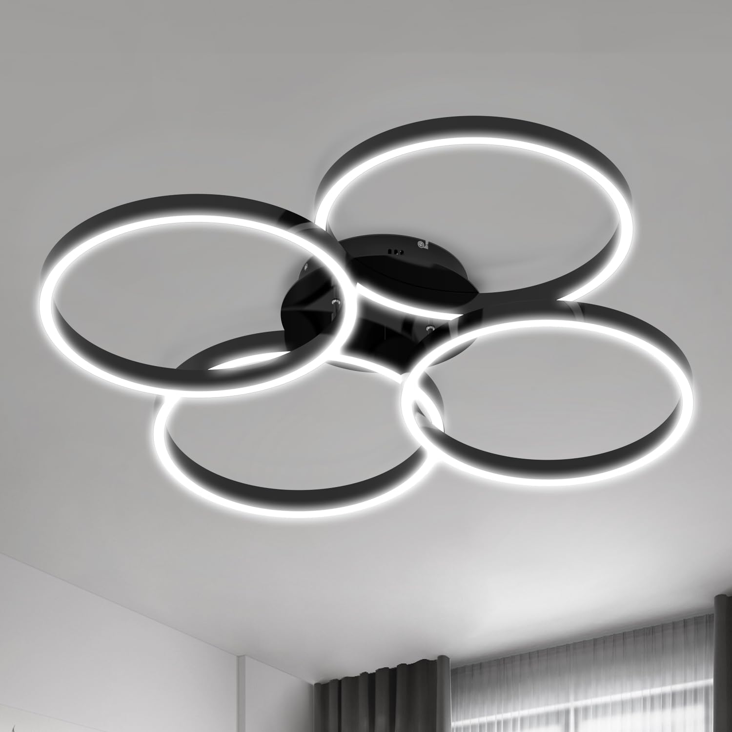 LOFIKEDI 30W LED Ceiling Light, 4 Ring Design, Dimmable 3500K-6500K, Flush Mount, Black, Model YF-LED2702-B