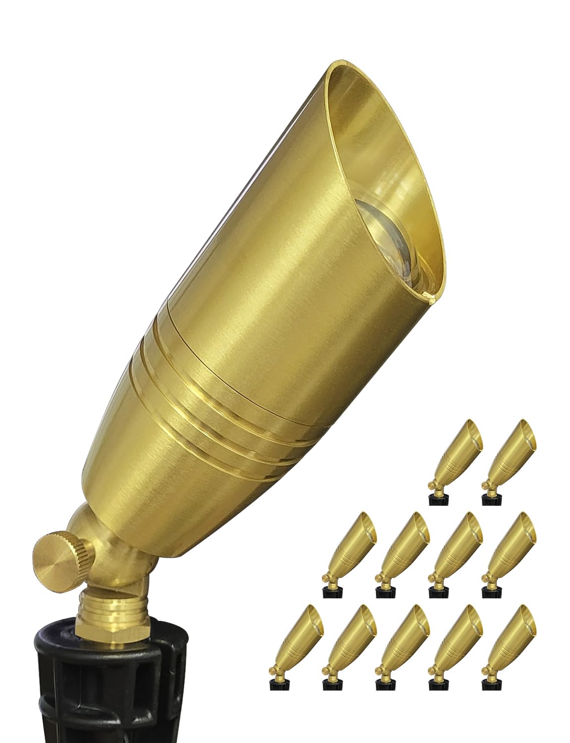 Coloer Die-Cast Brass Landscape Spotlight 12-Pack Without Bulb,12V Ac/Dc Low Voltage Copper Outdoor Lighting With Ground Stake, Directional Garden Patio Spot Up Light (102B Brass Finish)