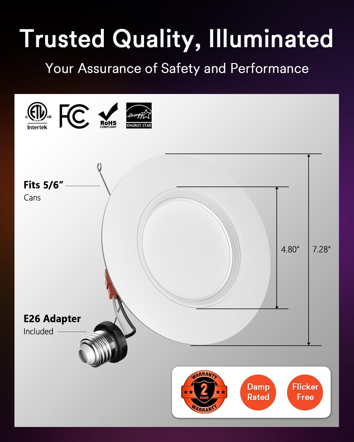 Lumary Smart Retrofit Led Recessed Lighting 5/6 Inch W/Rgb Ring  Etl Rgbai Retrofit Can Light Cct Dimmable  Wi-Fi Bluetooth Connect  66 Scenes Mode  Work With Alexa Google  Cri 90 1000Lm  1 Pack