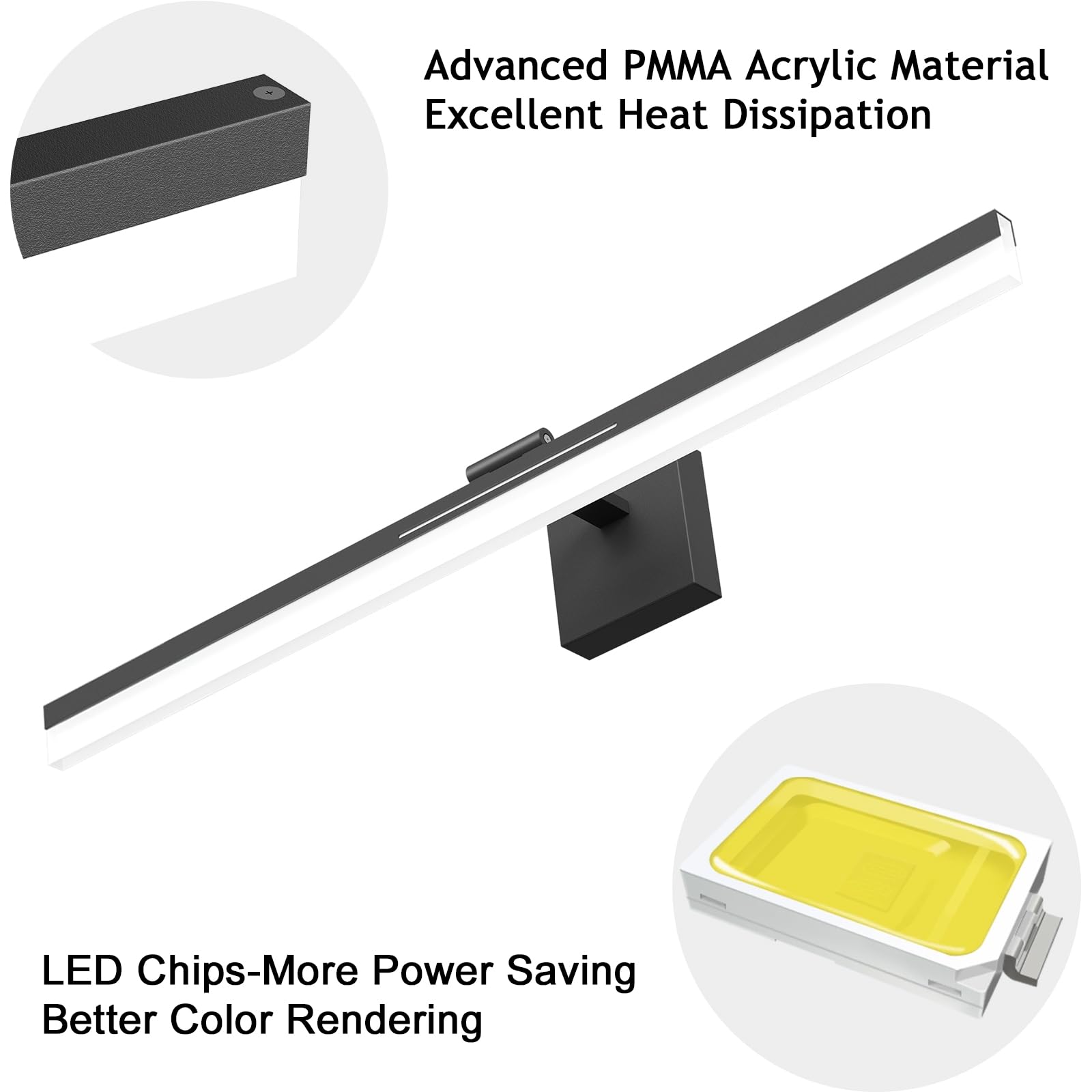 Izorro 40 Inch Modern Led Vanity Light Bar For Bathroom  Ip44 (Dimmable & Adjustable & Retractable) Black Bathroom Lighting Fixtures Over Mirror 6000K
