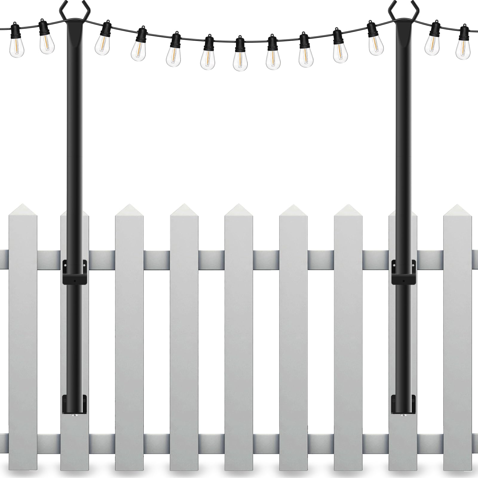 Mutovlin 2 Pack String Light Poles, 5FT Metal Outdoor Lighting Support, Black