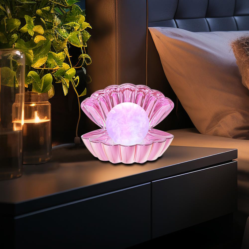 LKUA Shell Pearl Night Light, RGB 8 Colors, Portable LED Clamshell Lamp, Electroplating Powder, Model LK-P