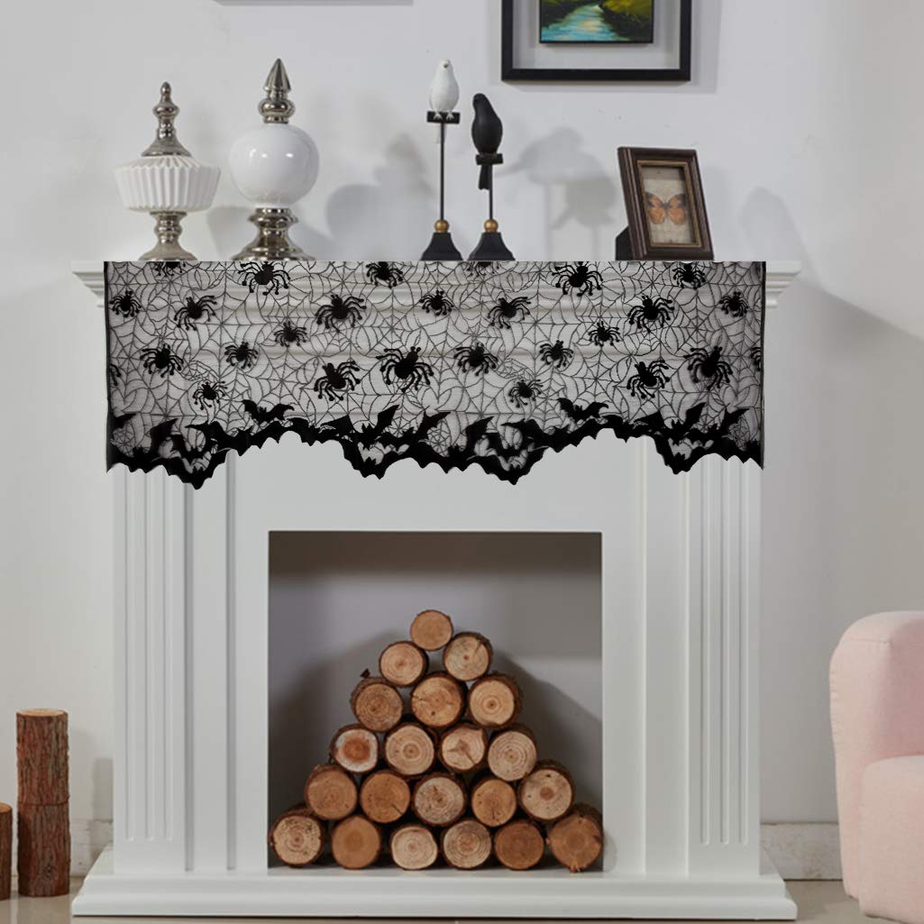 Poualss 3Pcs Halloween Lamp Shade Cover Black Lace Spider Web Lampshade Cover Topper Scarf For Halloween Lamp Decorations, 20 X