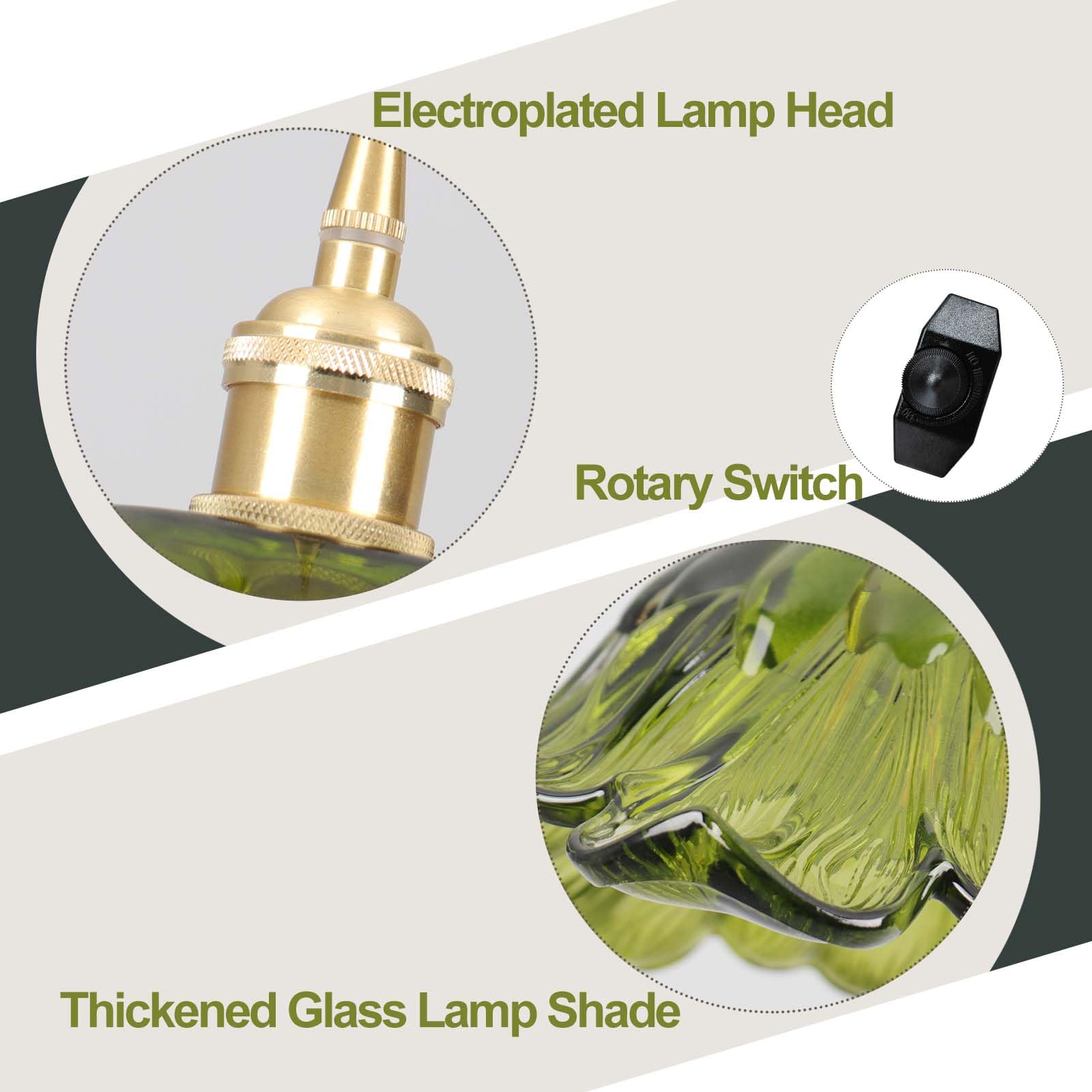 Loiogohot Plug-in Pendant Light Fixture, 11" Green Glass Lampshade, On/Off Switch for Kitchen Island, Bedroom, Dining Room