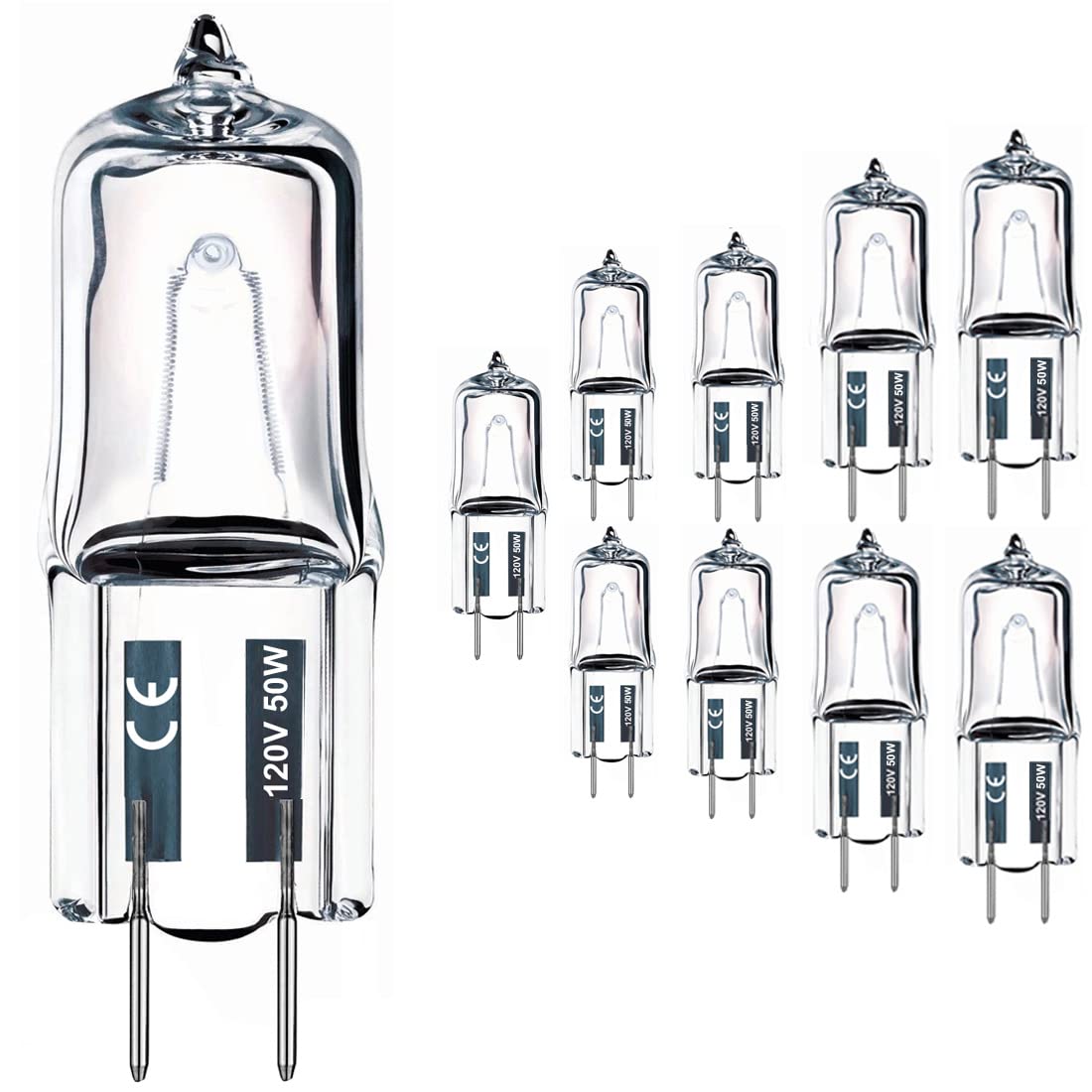 Vinaco G8 Halogen Bulb 50W, Dimmable, 2800K Warm White, Clear, 10 Pack