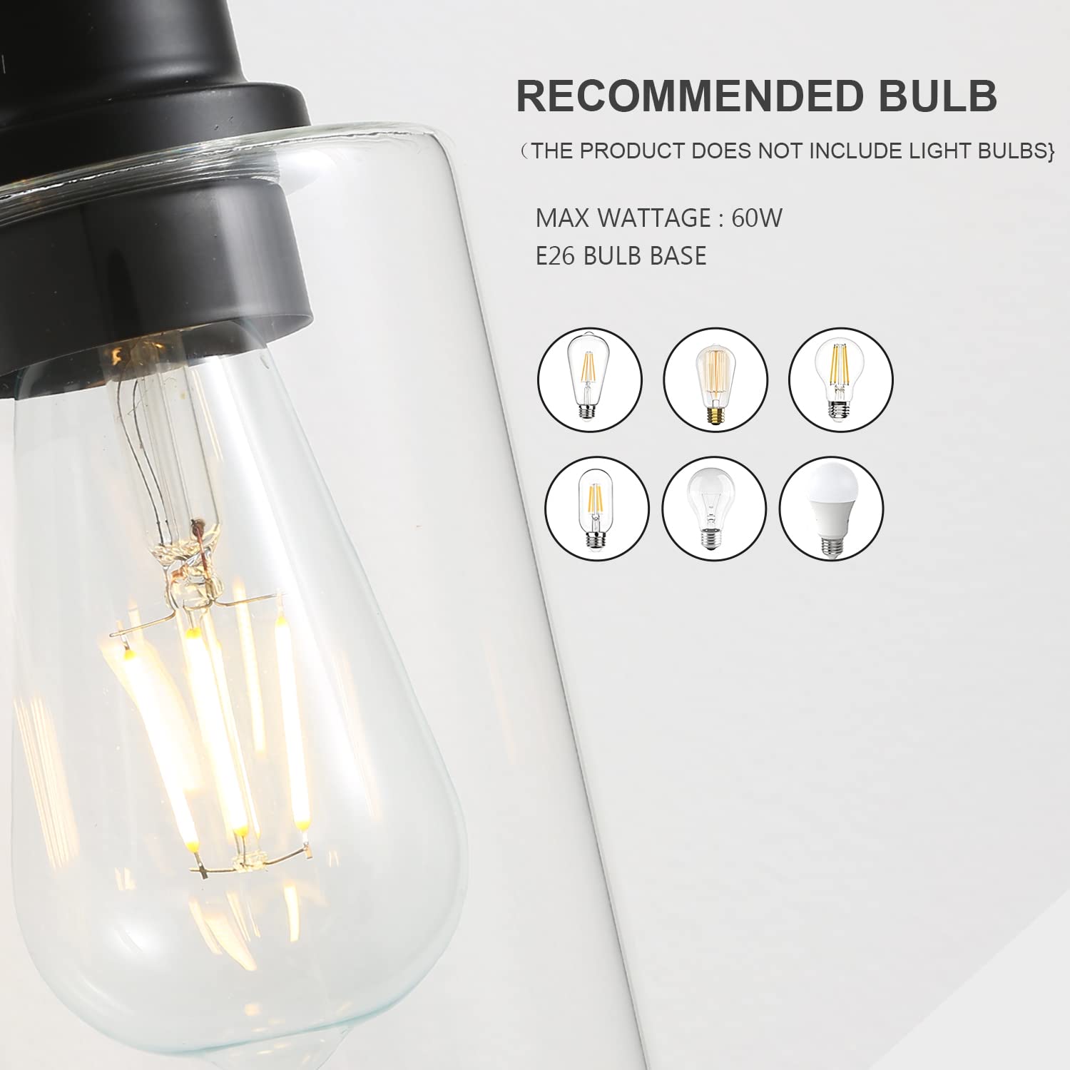 Emong 4 Light Bathroom Vanity Light, Matte Black Bathroom Light Fixtures With Glass Shade, Modern Wall Sconces Lighting For Bath