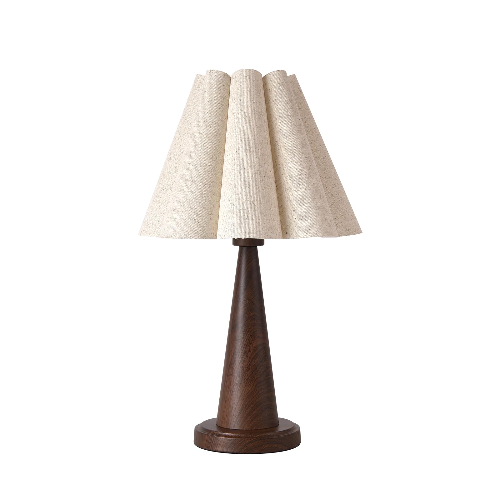 Fengarolam Modern Table Lamp with Petal Linen Lampshade, Dark Faux Wood Metal Base - 20.5    Bedside Nightstand Lamp for Bedroom
