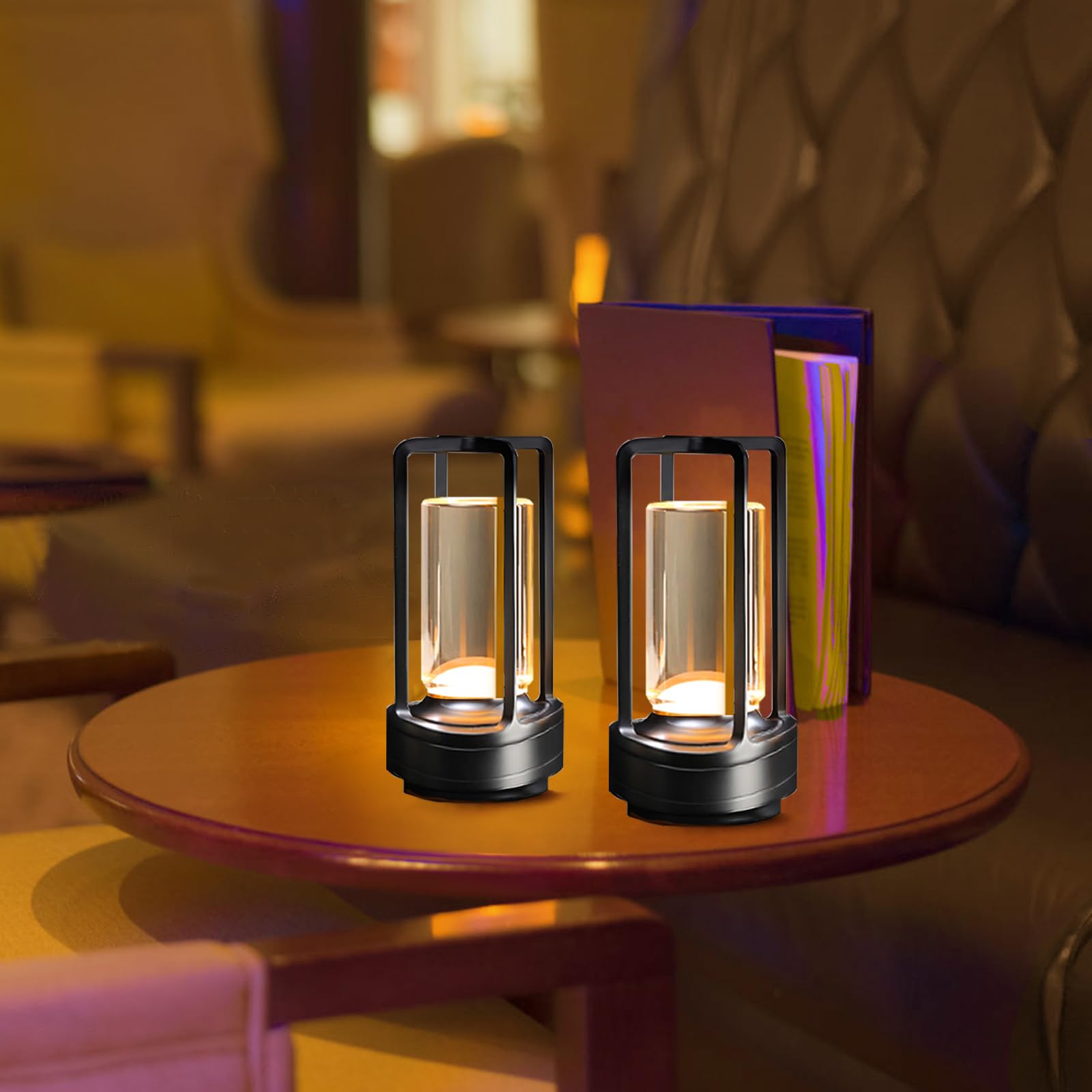 Kipliko Cordless Table Lamp with Touch Sensor,Crystal Lantern Lamp,Set of 2,Rechargeable Cordless LED Lamp,3 Color Stepless Dimm