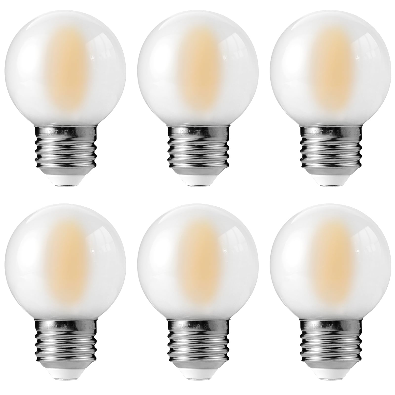 Decoaui E26 G16 LED Globe Light Bulbs 4W 400 Lumens 2700K Soft White Frosted Glass 6 Pack