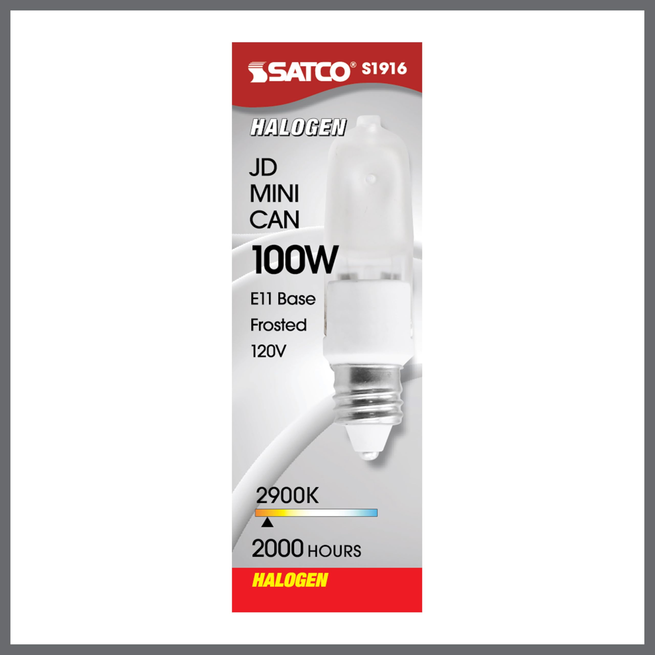 Satco S1916-12Pk Halogen T4 Mini-Candelabra Light Bulb, 100 Watts, 2700K, Frosted (12 Pack)