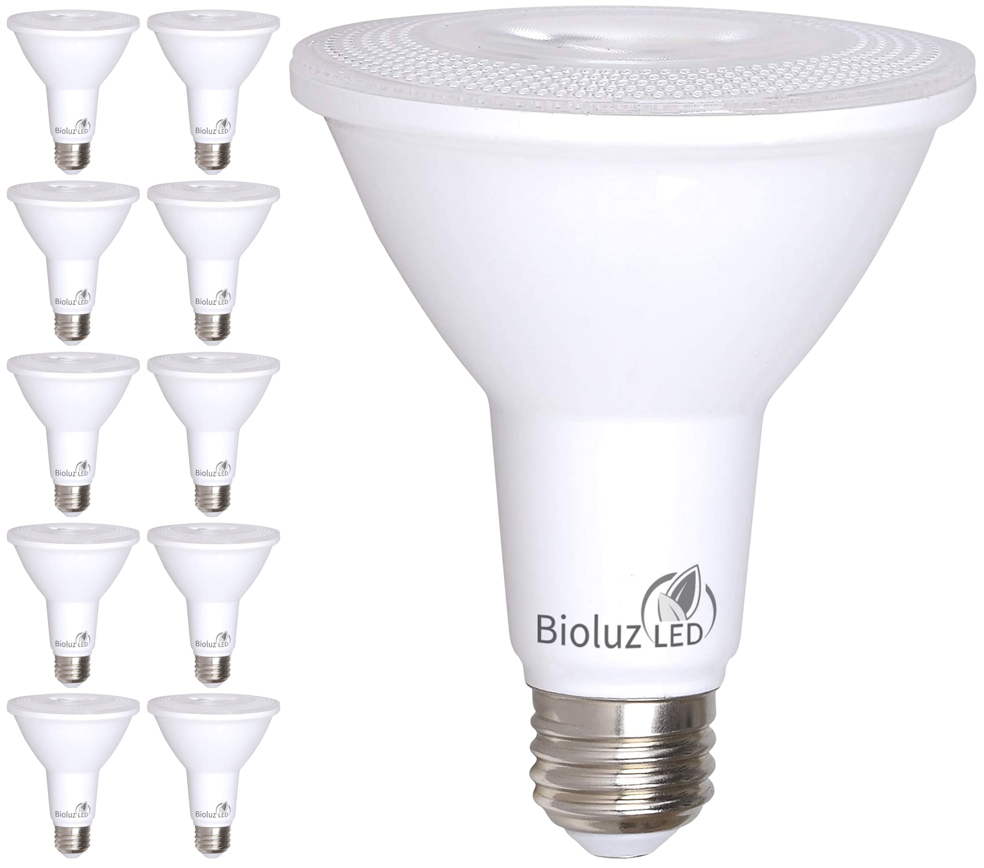 Bioluz Led 10-Pack Par30 Led Light Bulbs, 10W = 100W Replacement, 3000K Soft White, 90 Cri, Dimmable, Outdoor Flood Lights, Indo