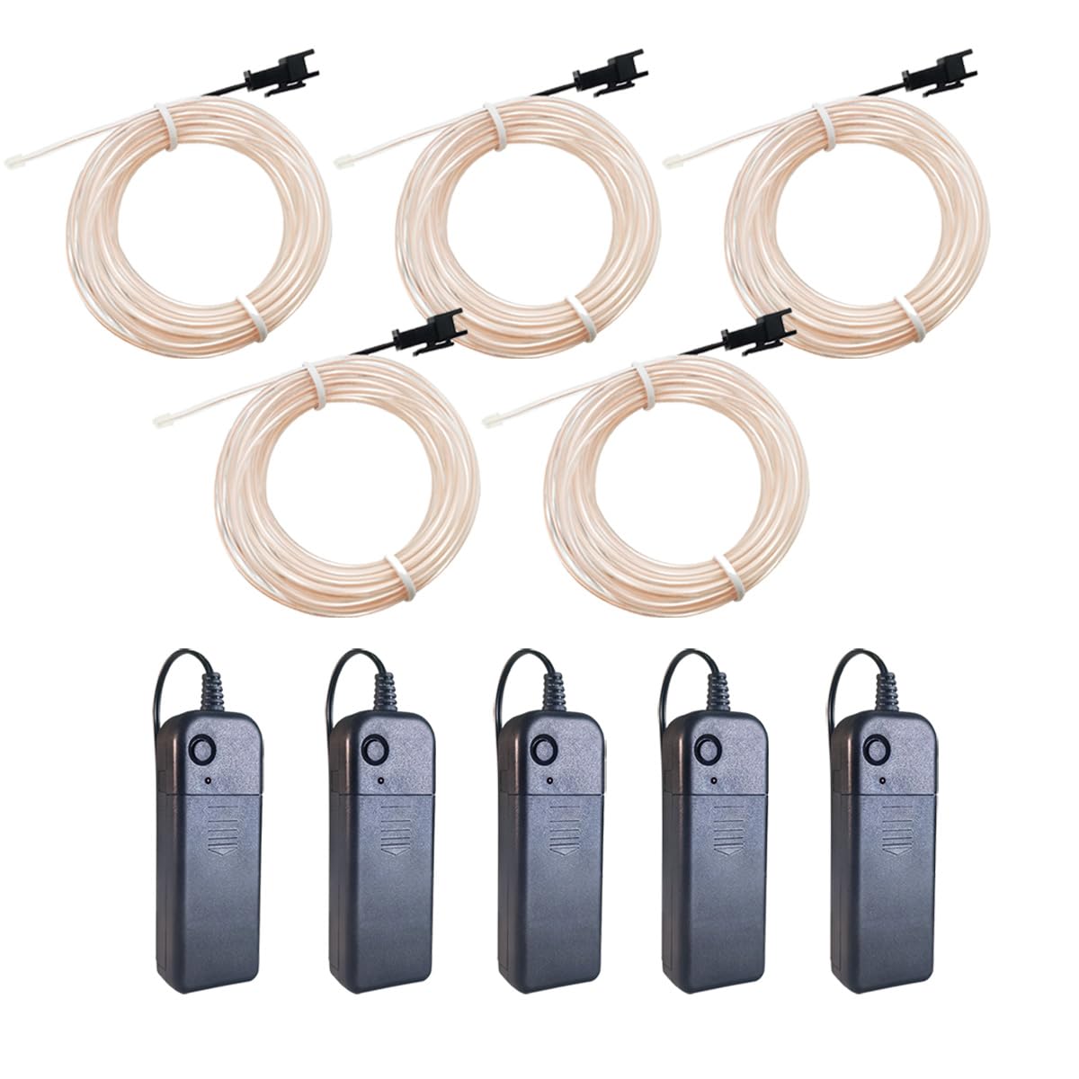 Maxlax El Wire 5 Pack, 9Ft Neon Light Wire Noise Reduction With Battery Pack(9Ft-White)