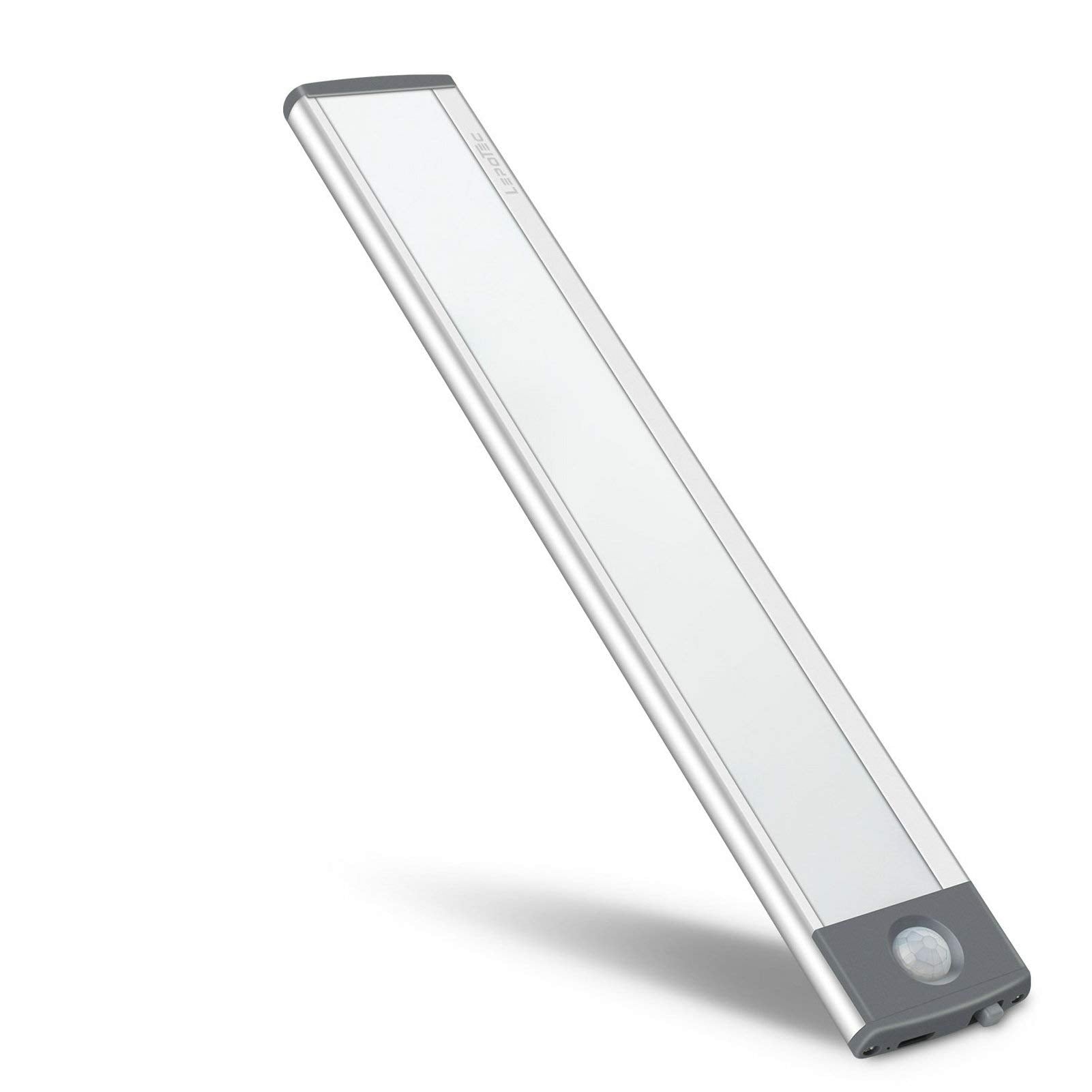 LEPOTEC LED Motion Sensor Cabinet Light, 30-LED, USB Rechargeable, 7.8 inch, Silver-white Light, Model T030-1, Wireless, Battery Powered