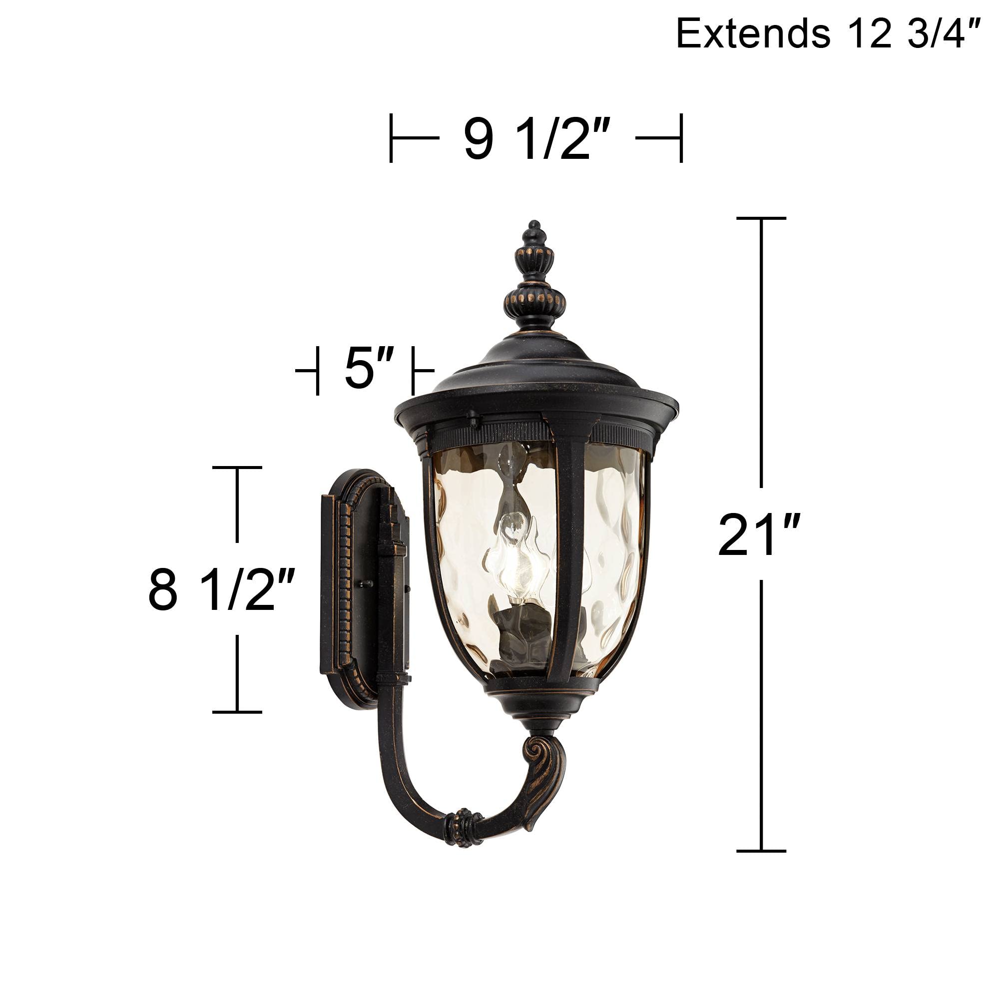 John Timberland Bellagio European Outdoor Wall Light Fixture Sconce Bronze Aluminum 21&quot; Hammered Glass Decor For Exterior House Porch Patio Outside Deck Garage Yard Front Door Garden Home