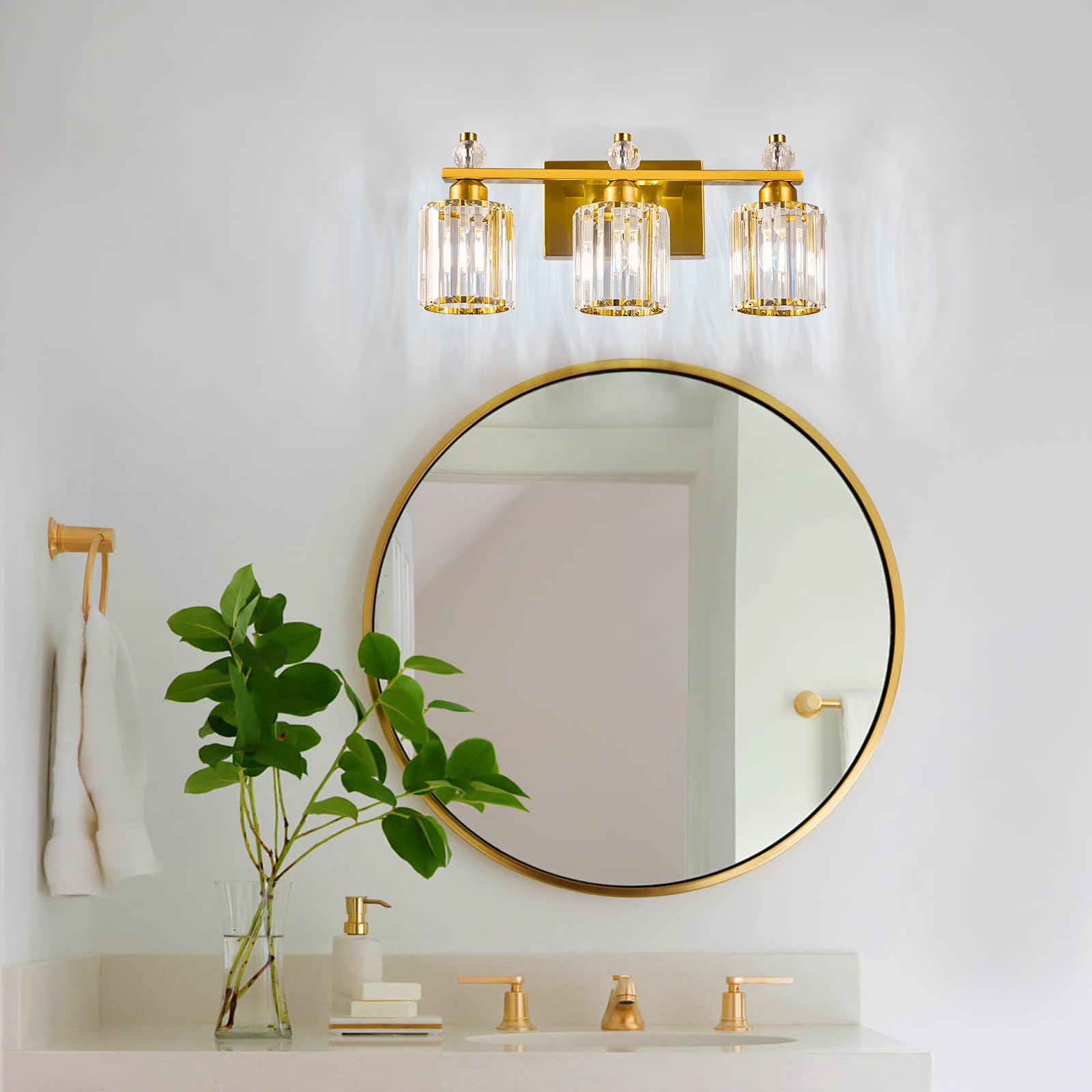 FDPBY 3-Light Bathroom Vanity Lights Gold Modern Crystal Fixture Model 291