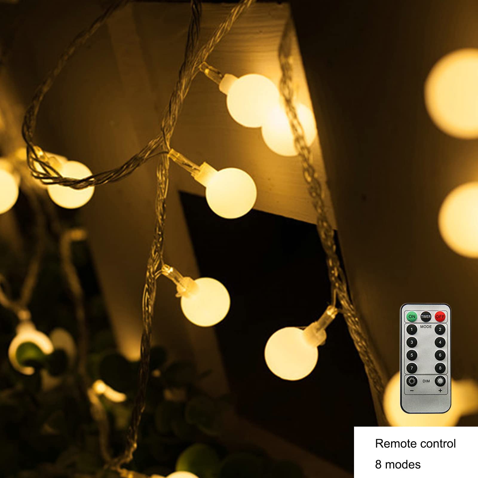 ZIMINGU LED Ball String Lights, 19.6FT 40LEDs Globe Waterproof Fairy String Lights with Remote Control USB Powered, Decorations