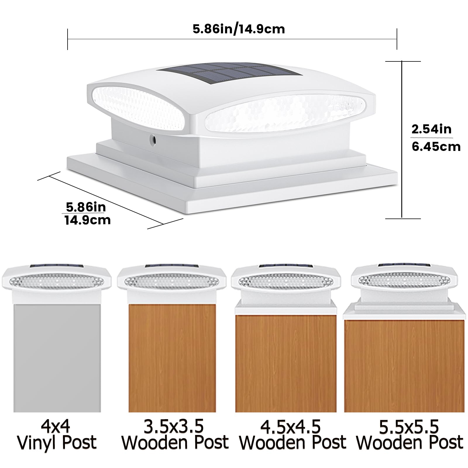 SIEDiNLAR Solar Post Cap Lights - 24 LED, 2 Modes, Warm & Cool White, 6 Pack, Fits 4x4 to 6x6 Posts, White,