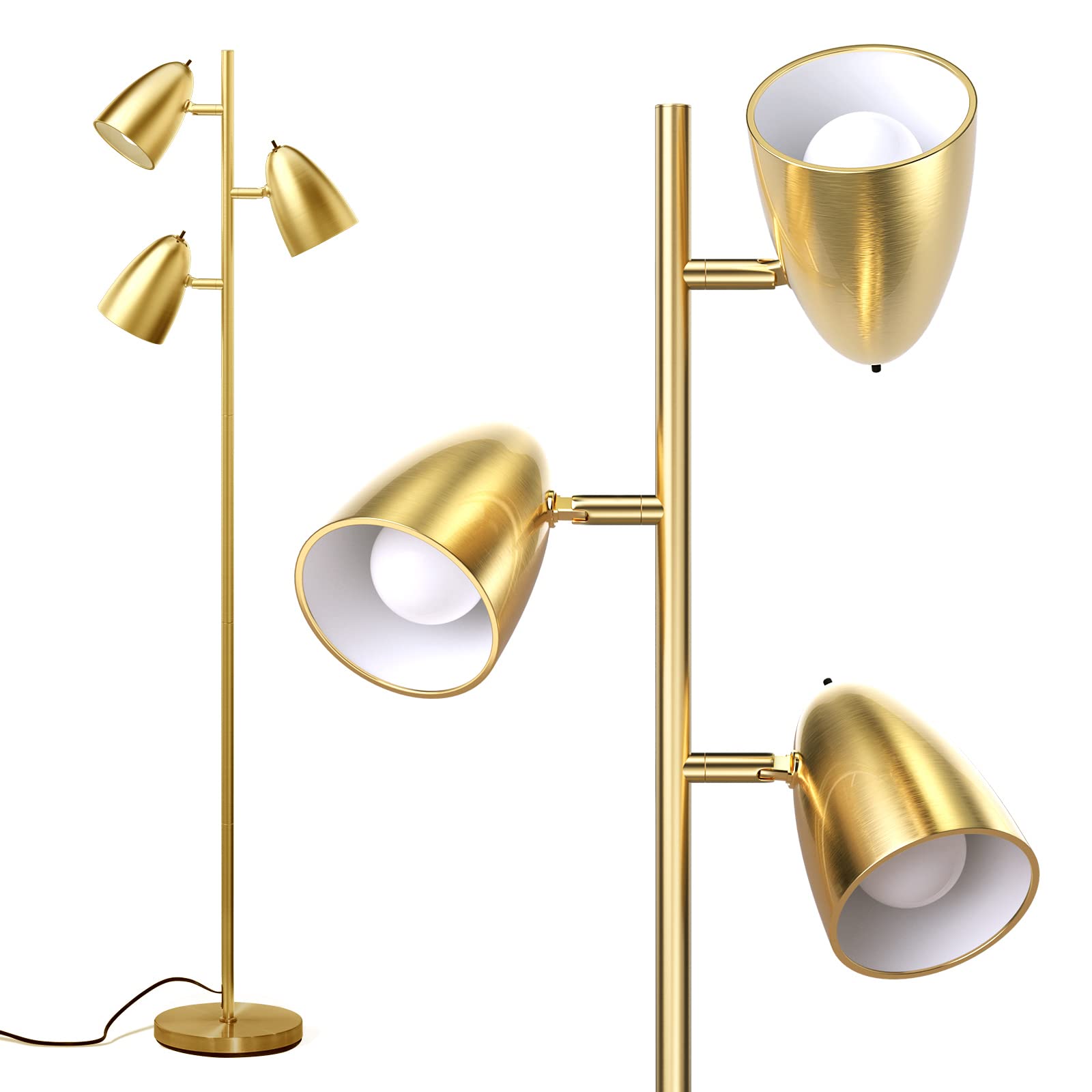 addlon Tree Floor Lamp with 3 Adjustable Lights, LED Bulbs, Antique Brass/Gold, Model 038