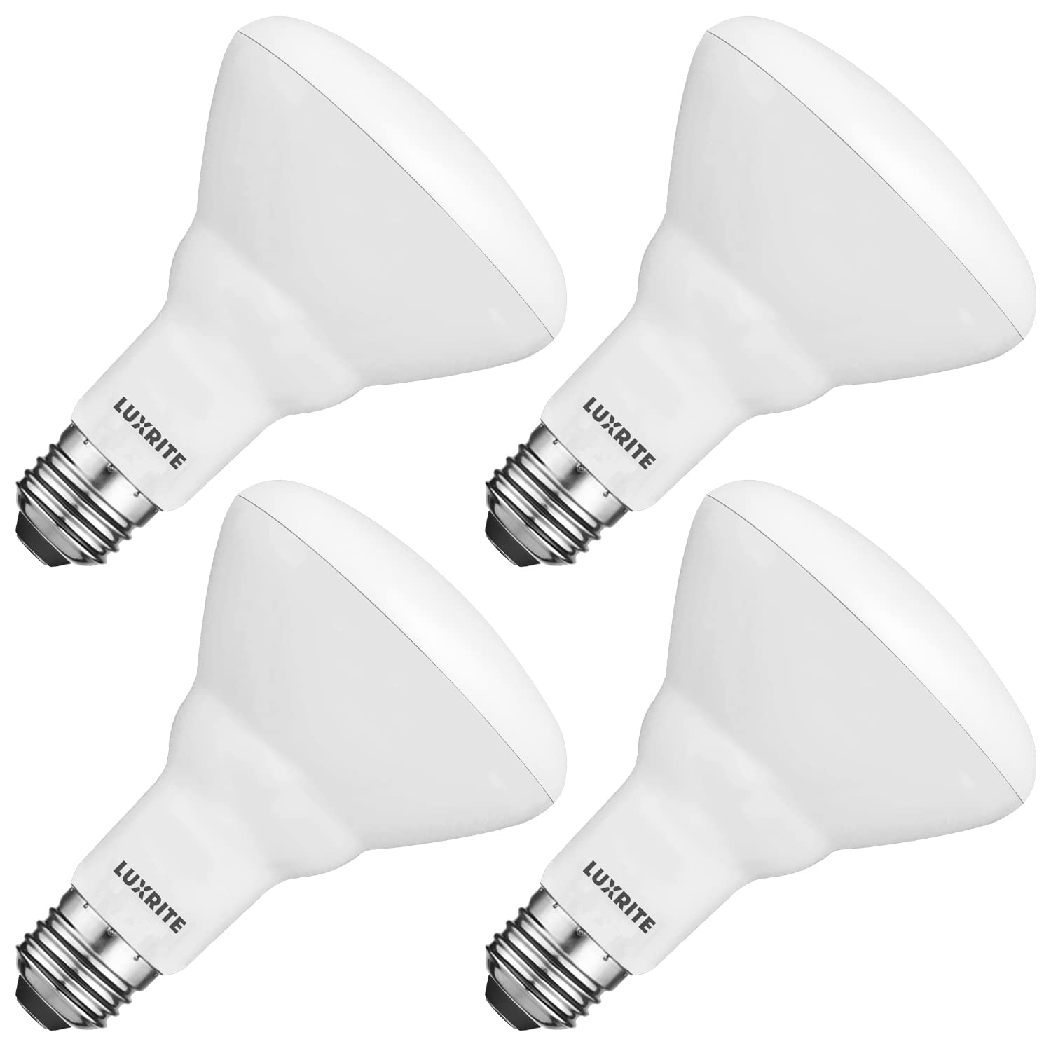 LUXRITE BR30 LED Bulb 4-Pack, 65W Equivalent, 3000K Soft White, Dimmable, 650 Lumens, E26 Base, Indoor/Outdoor