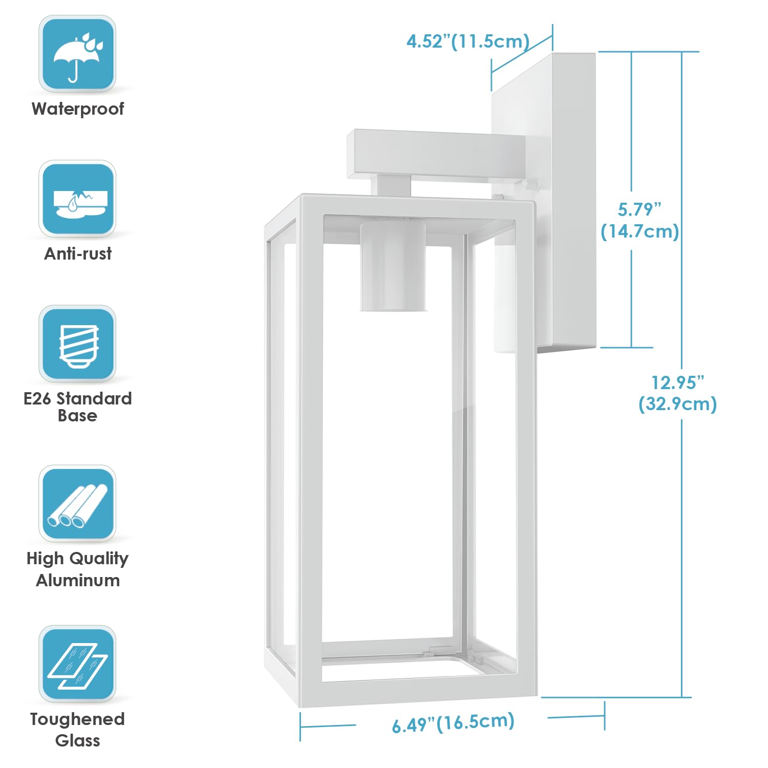 Maxvolador Outdoor Wall Sconce, Exterior Waterproof Lantern Light Fixtures, White Porch Light Toughened Glass, Anti-Rust E26 Pat