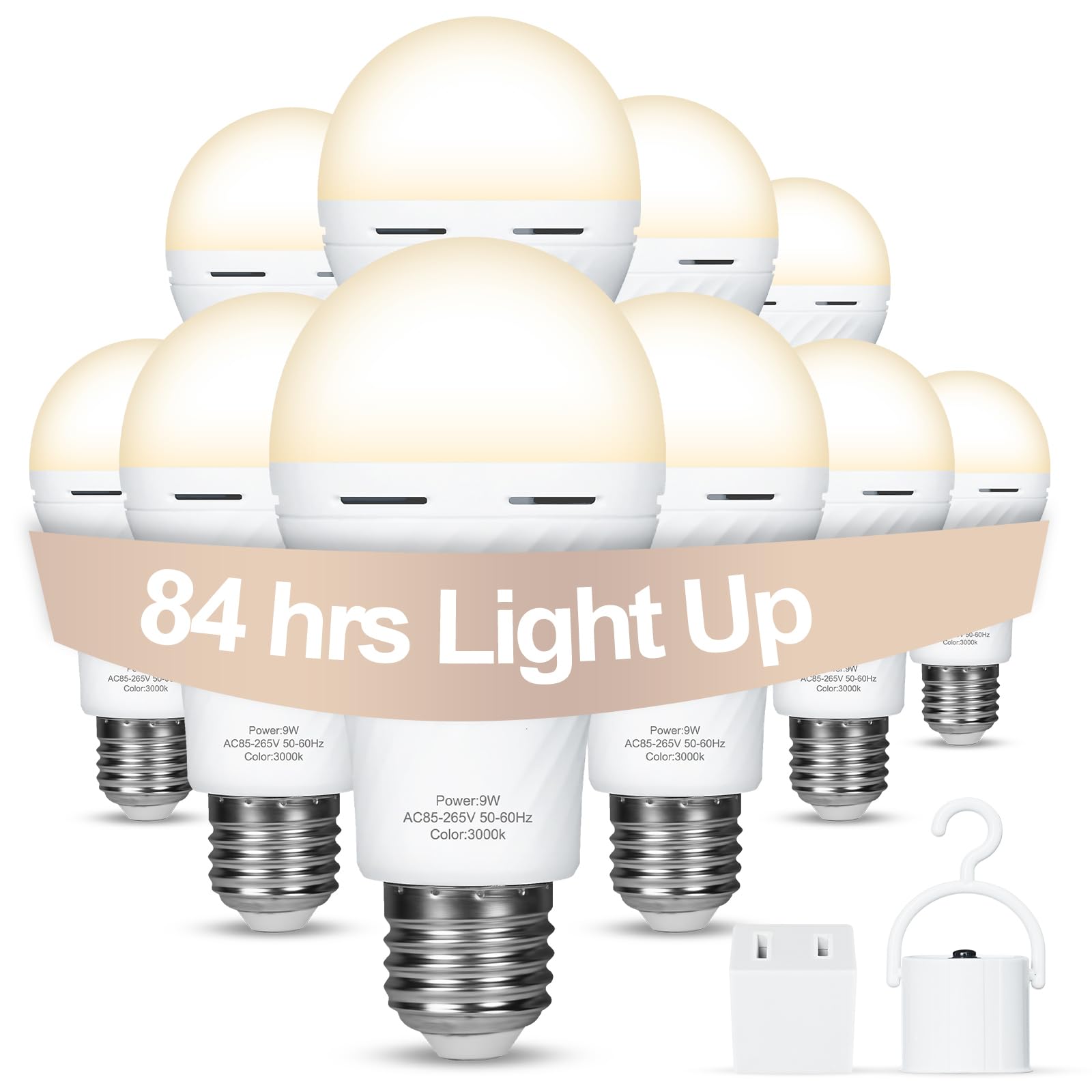 10 Packs Rechargeable Light Bulbs,Emergency Light Bulbs Socket Self-Charging, 3000K Battery Powered Light Bulb For Lamps And Wal