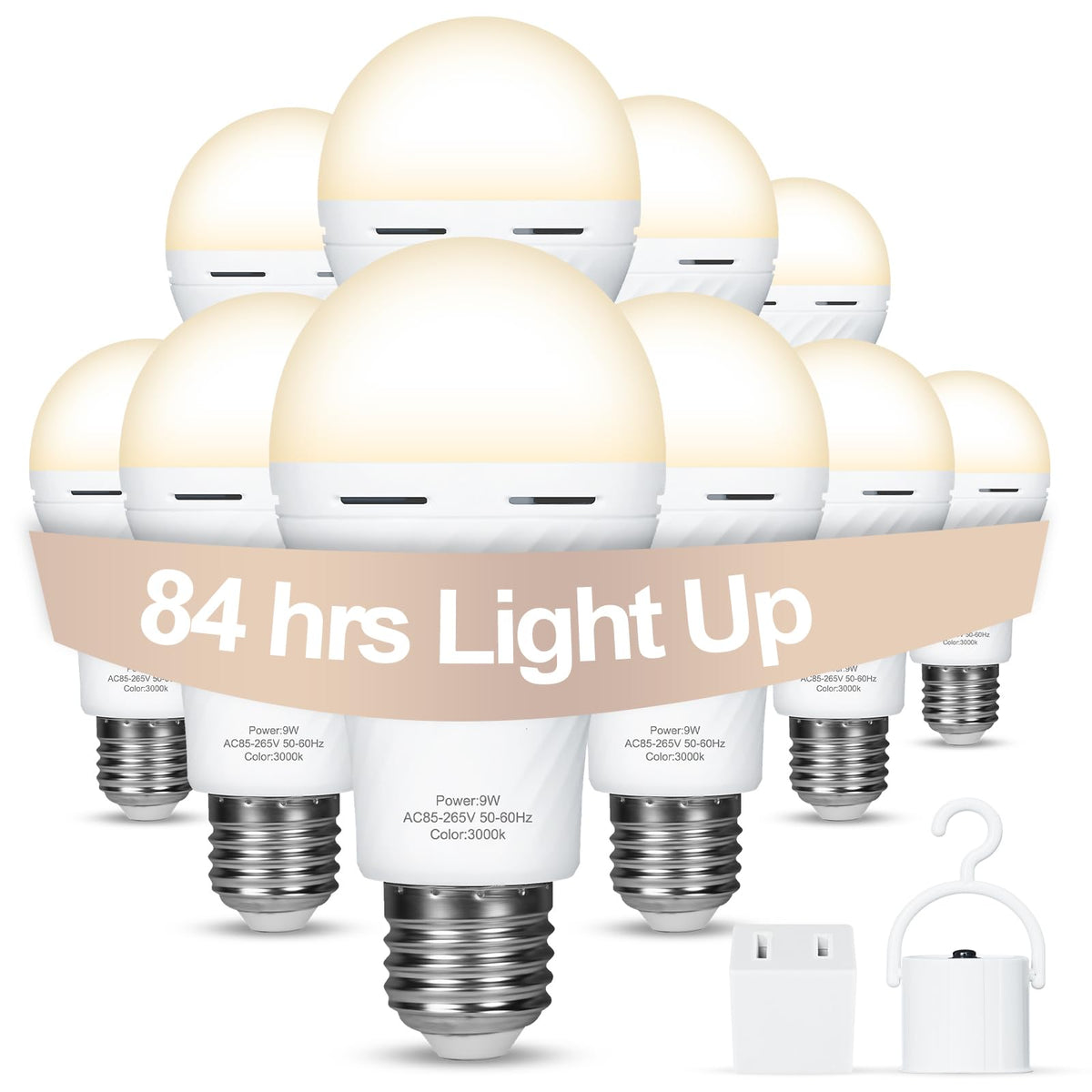 10 Packs Rechargeable Light Bulbs,Emergency Light Bulbs Socket Self-Charging, 3000K Battery Powered Light Bulb For Lamps And Wal
