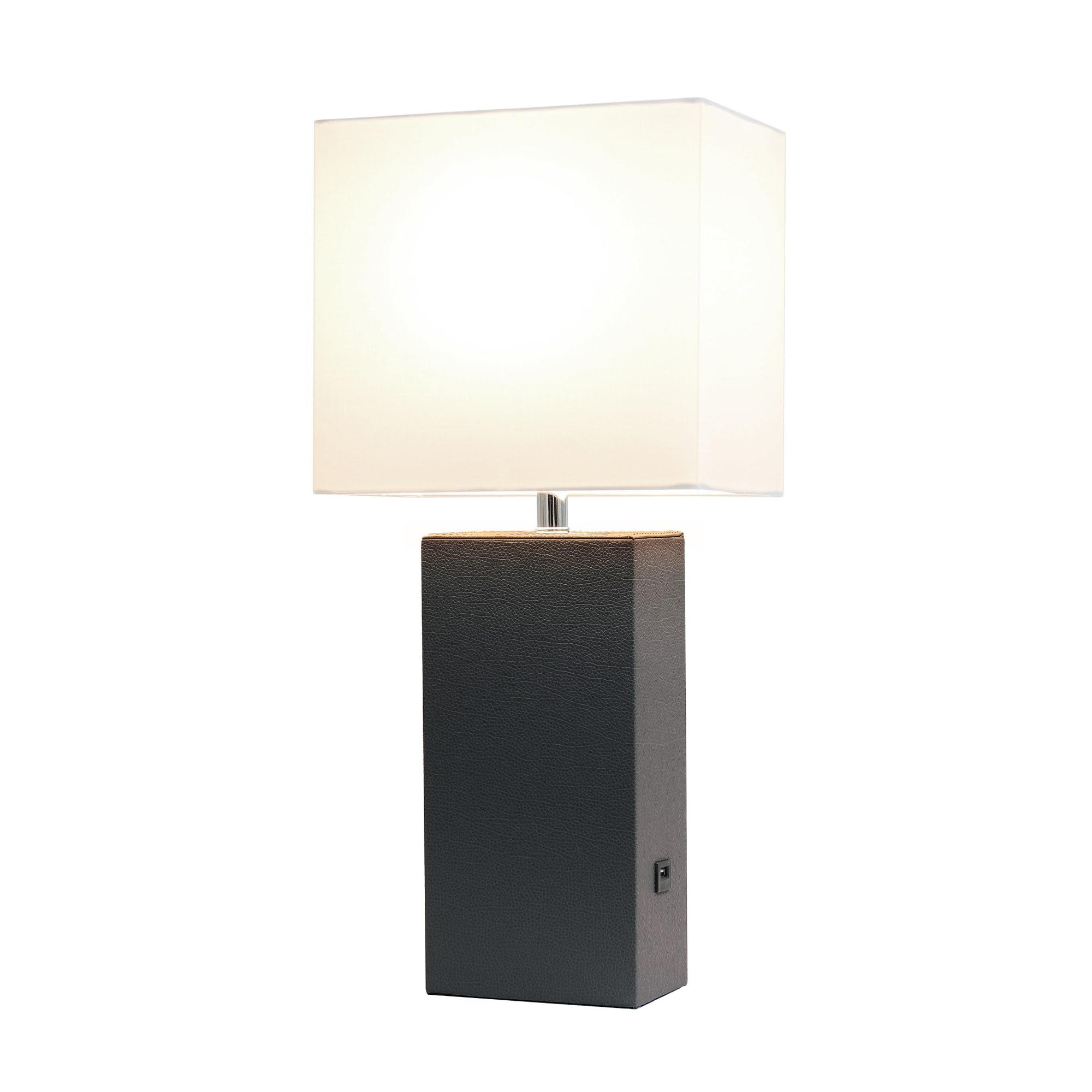 Elegant Designs Lt1053-Bwn Modern Leather Usb And White Fabric Shade Table Lamp, Brown - (Pack Of 1)
