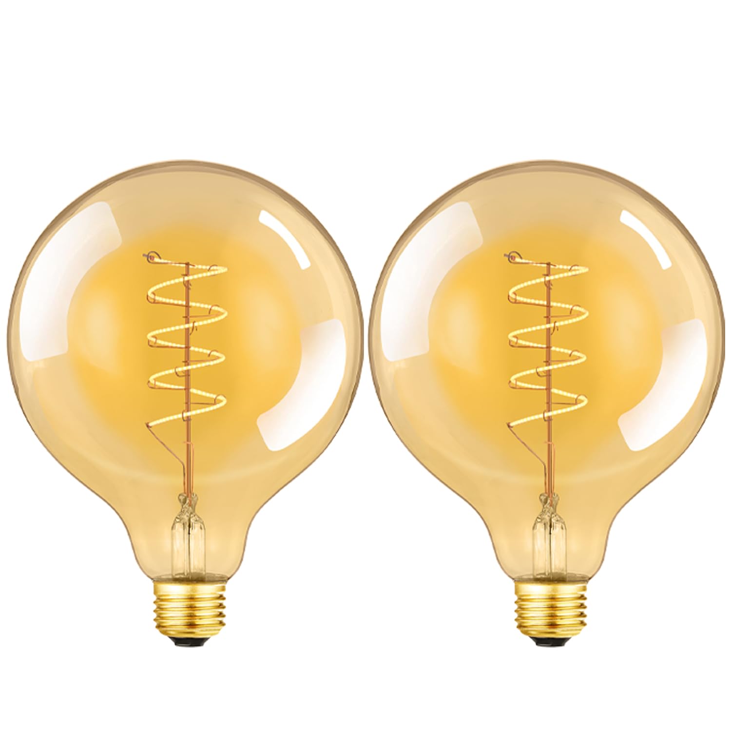 Leools Vintage LED Spiral Filament Bulb E26 Base 6W Dimmable Amber Glass Warm White 2200K Pack of 2
