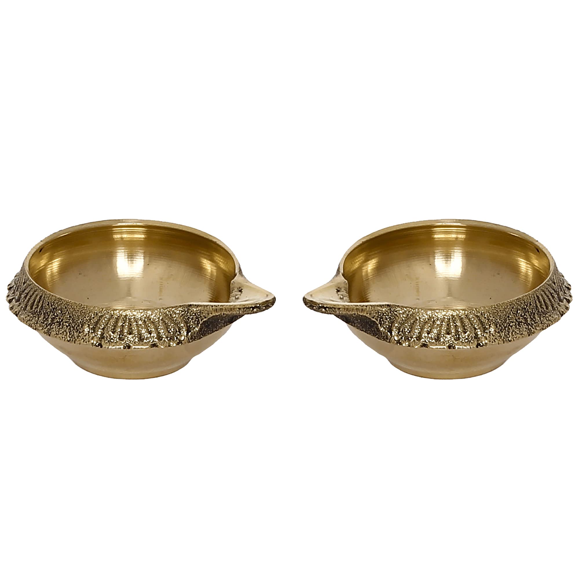 eCraftIndia Set of 2 Golden Decorative Handcrafted Brass Diyas - Auspicious Diyas for Puja Room, Home, Office, Festive Decor - G