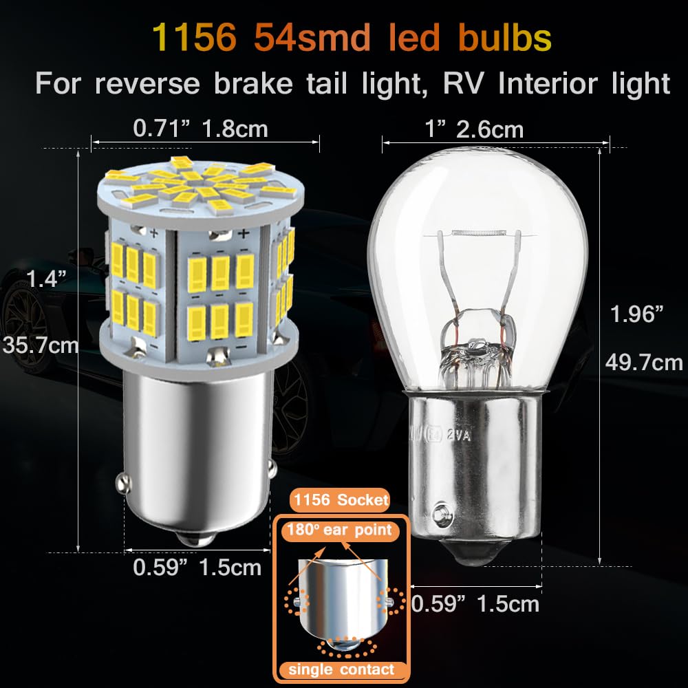 Melphan-Auto 1156 LED Bulbs 54-SMD for Backup Lights, 12V-24V, 4pcs White, Model 1156-54-4