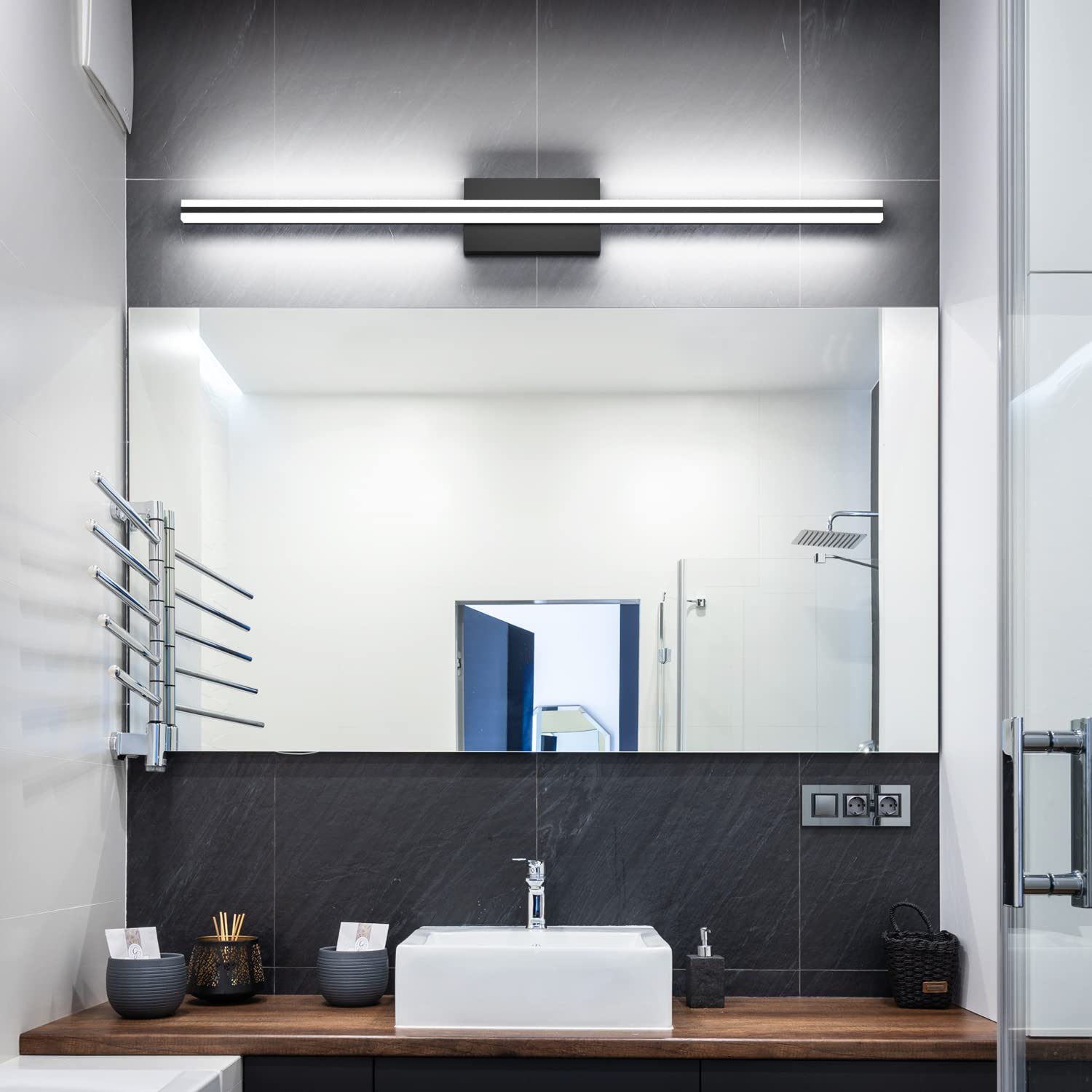 SOLFART Black Vanity Light Fixture, 40.2 Inch Modern LED Over Mirror Lighting, Aluminum, Model S8200-1016mm-BK-ND