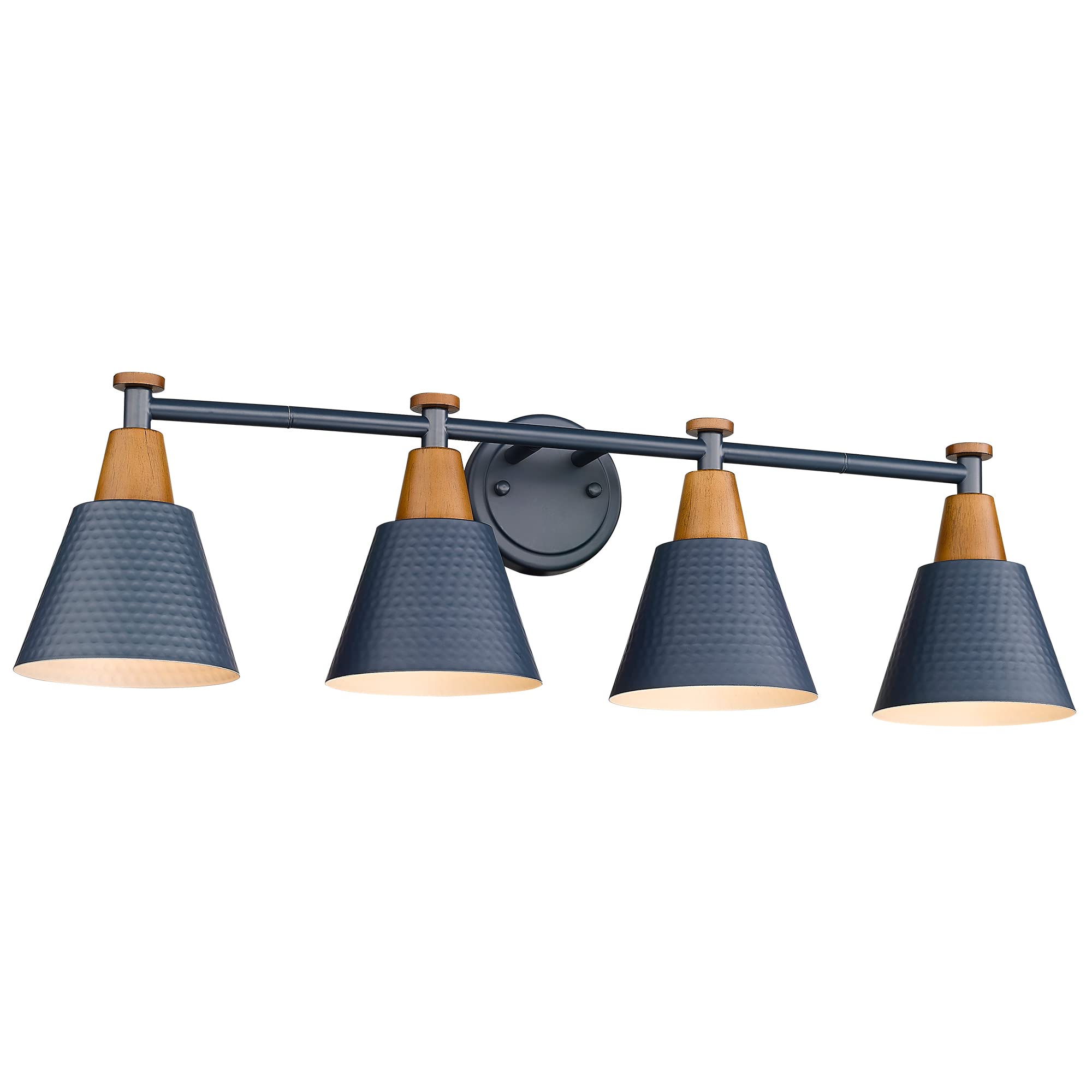 FEMILA 4-Light Bathroom Light Fixtures, Farmhouse Modern Vanity Lights Wall Lamp with Hammered Metal Shade Finish, Dark Blue, 4F